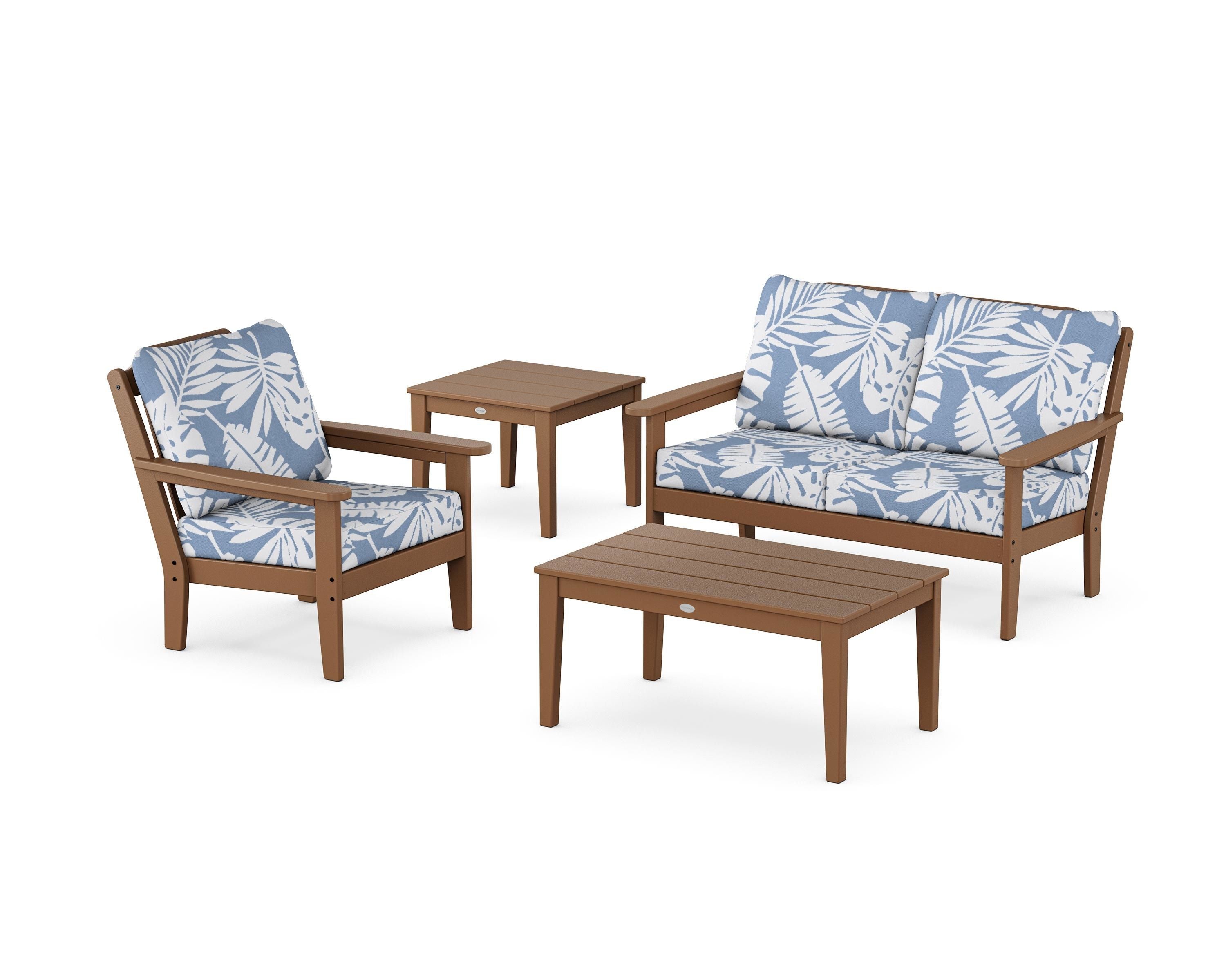 Country Living Wovendale 4-Piece Deep Seating Set in Teak / Leaf Sky Blue