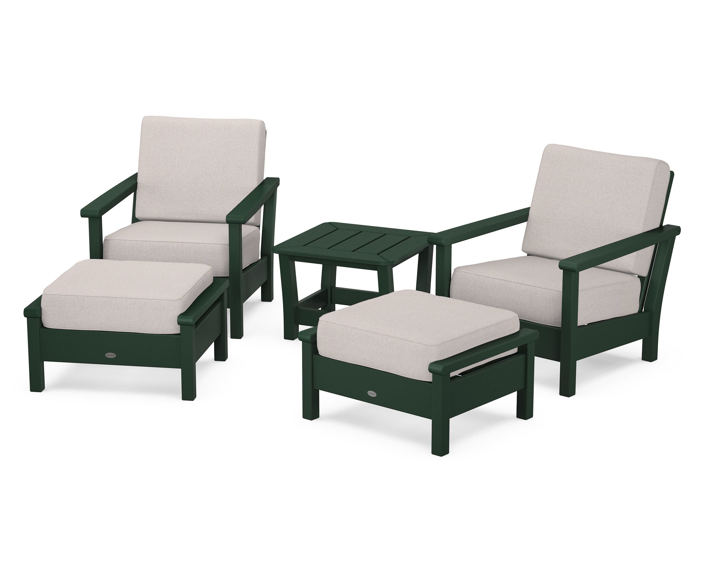 POLYWOOD Harbour 5-Piece Deep Seating Chair Set in Green / Dune Burlap