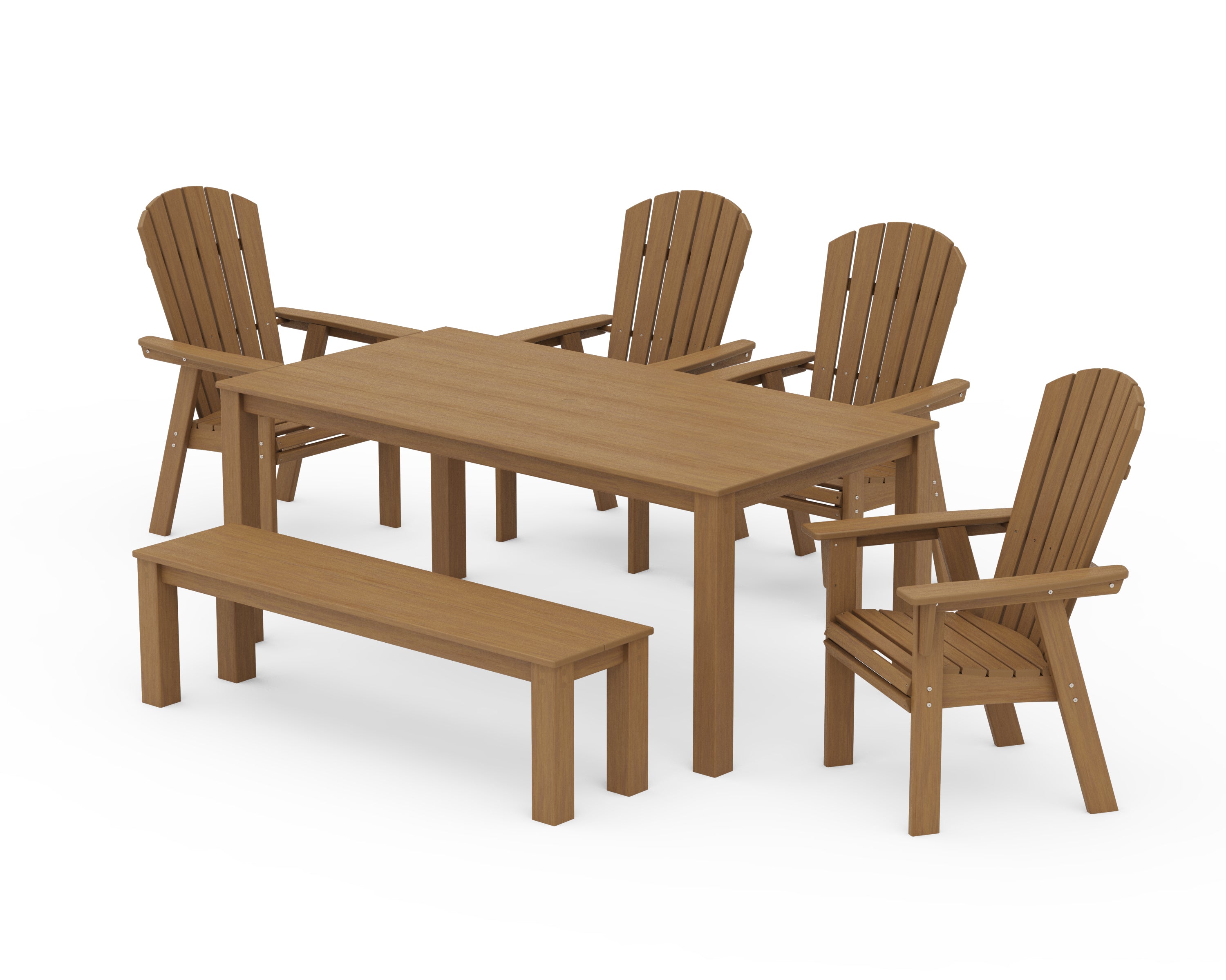 POLYWOOD Nautical Curveback Adirondack 6-Piece Parsons Dining Set with Bench in Natural