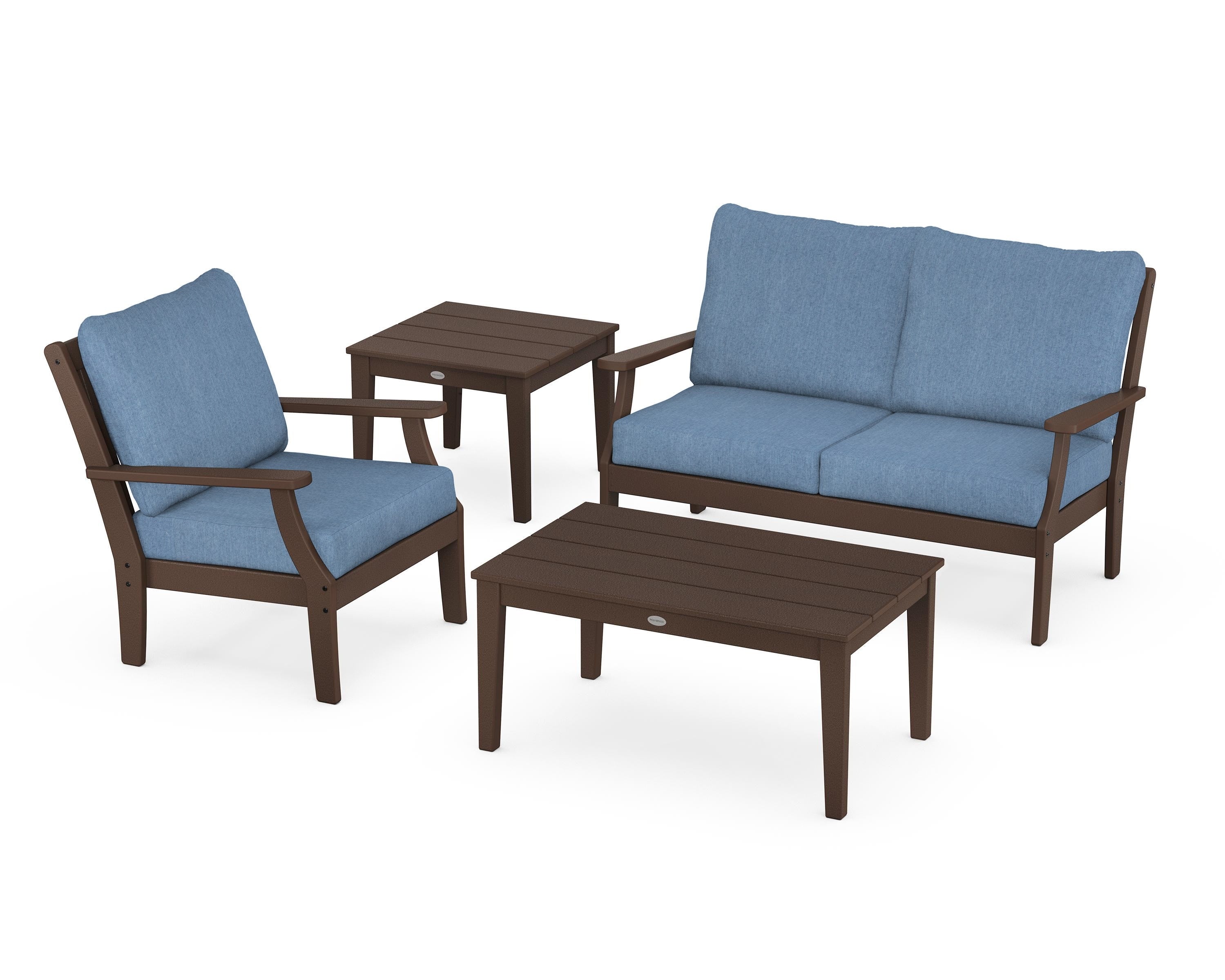 POLYWOOD Braxton 4-Piece Deep Seating Set in Mahogany / Sky Blue