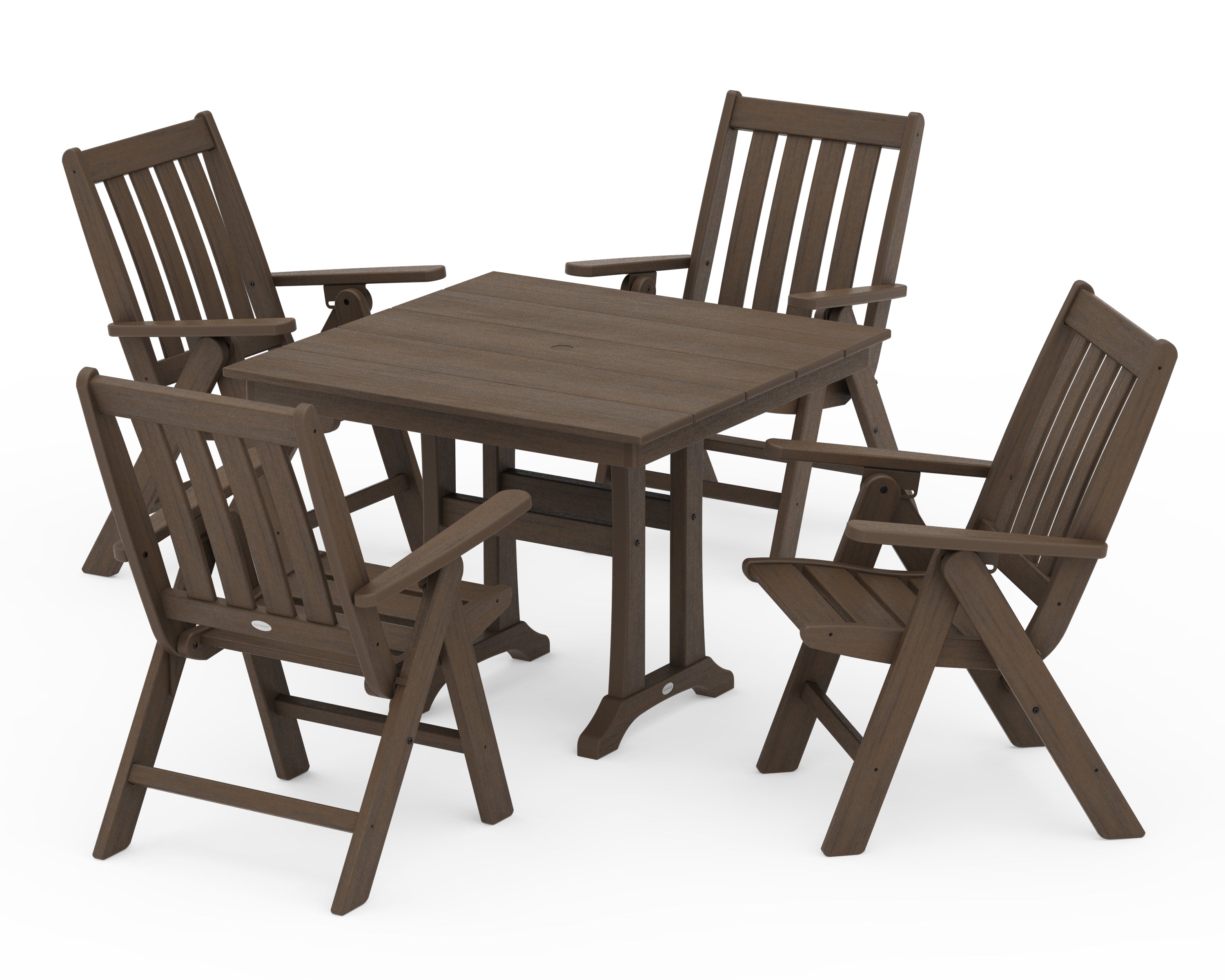 POLYWOOD Vineyard Folding 5-Piece Farmhouse Dining Set With Trestle Legs in Kona