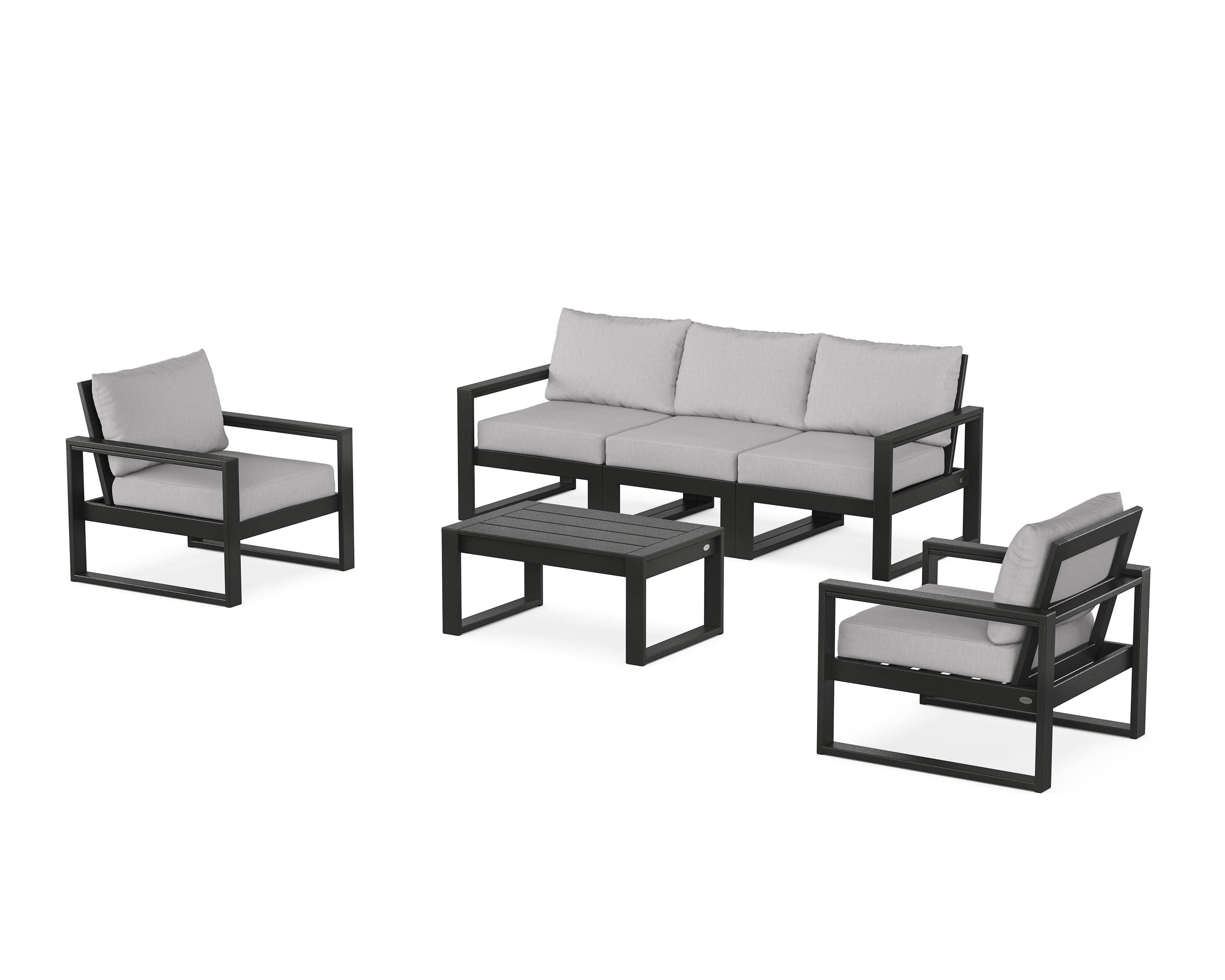 POLYWOOD EDGE Sectional 4-Piece Deep Seating Set with Sofa in Black / Granite