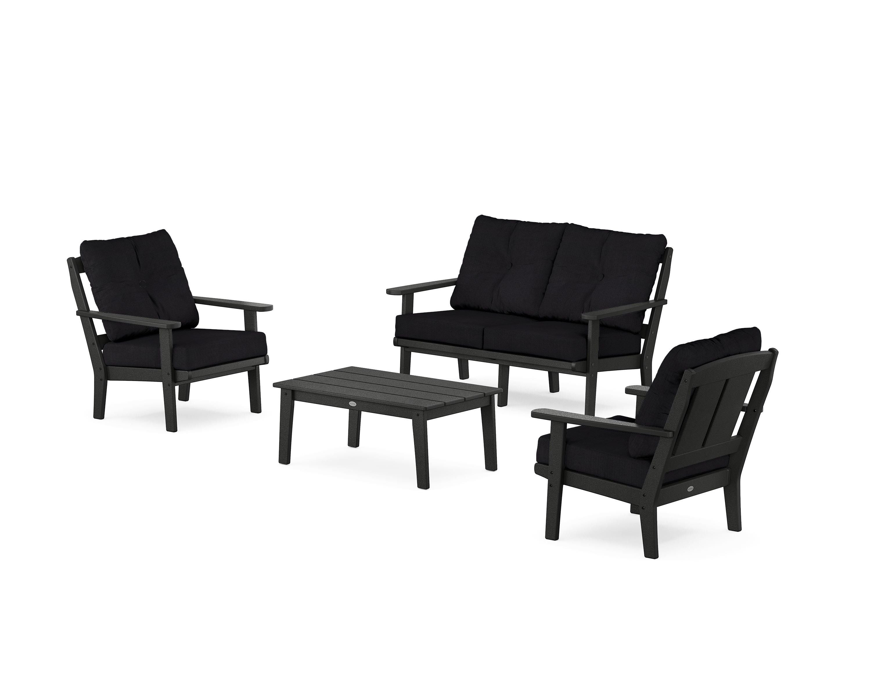 POLYWOOD Mission 4-Piece Deep Seating Set with Loveseat in Black / Midnight Linen