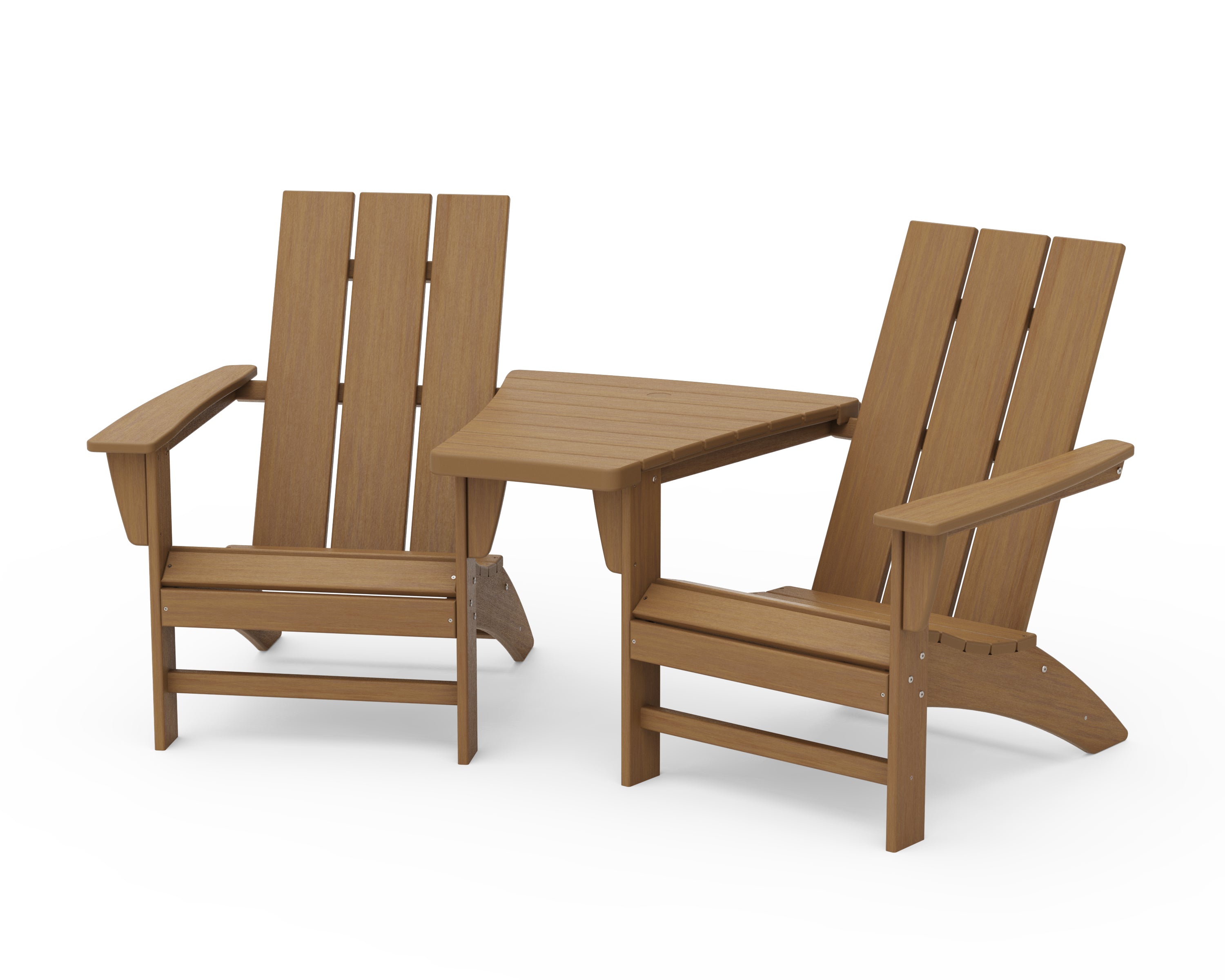 POLYWOOD Modern 3-Piece Adirondack Set with Angled Connecting Table in Natural