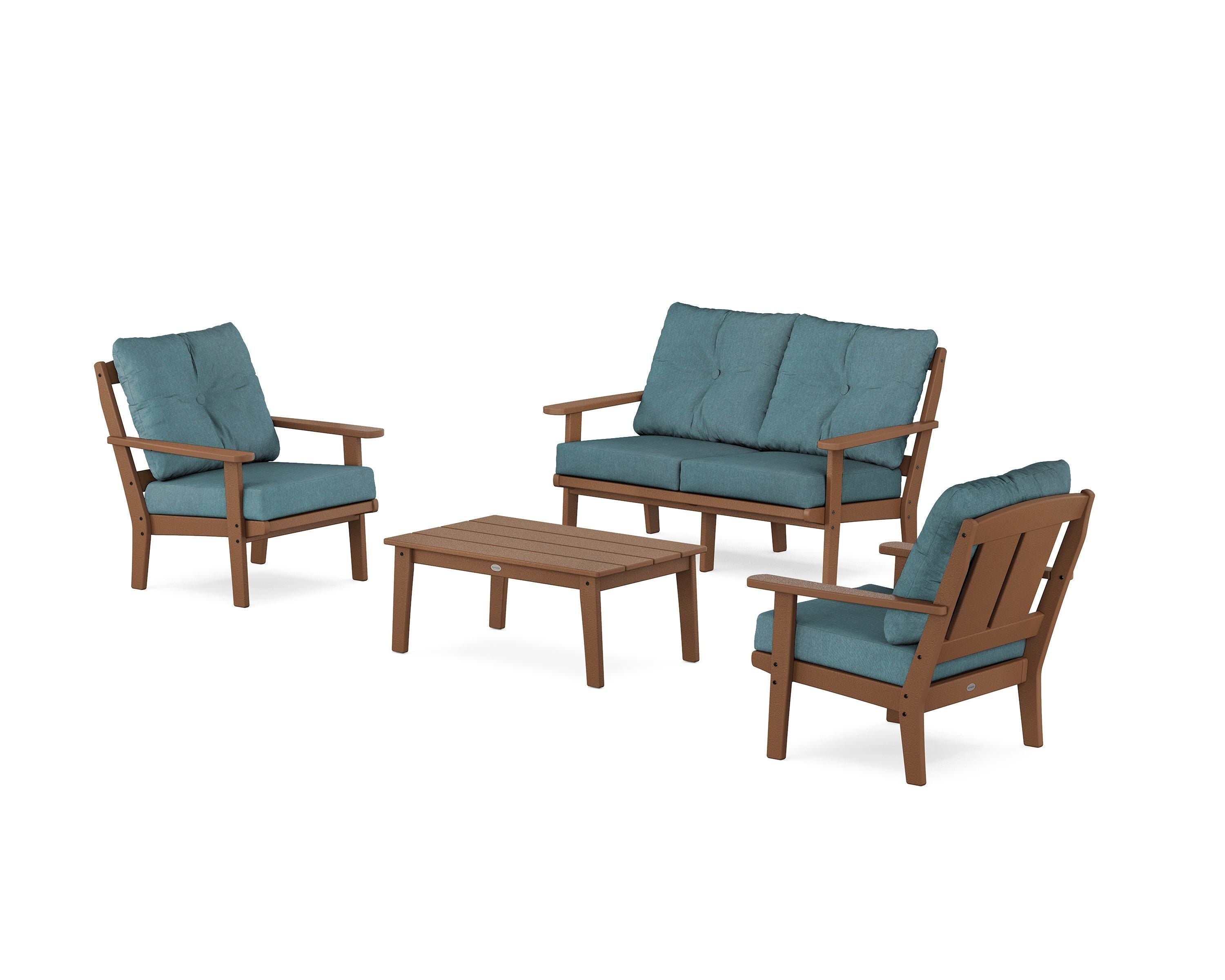 POLYWOOD Mission 4-Piece Deep Seating Set with Loveseat in Teak / Ocean Teal
