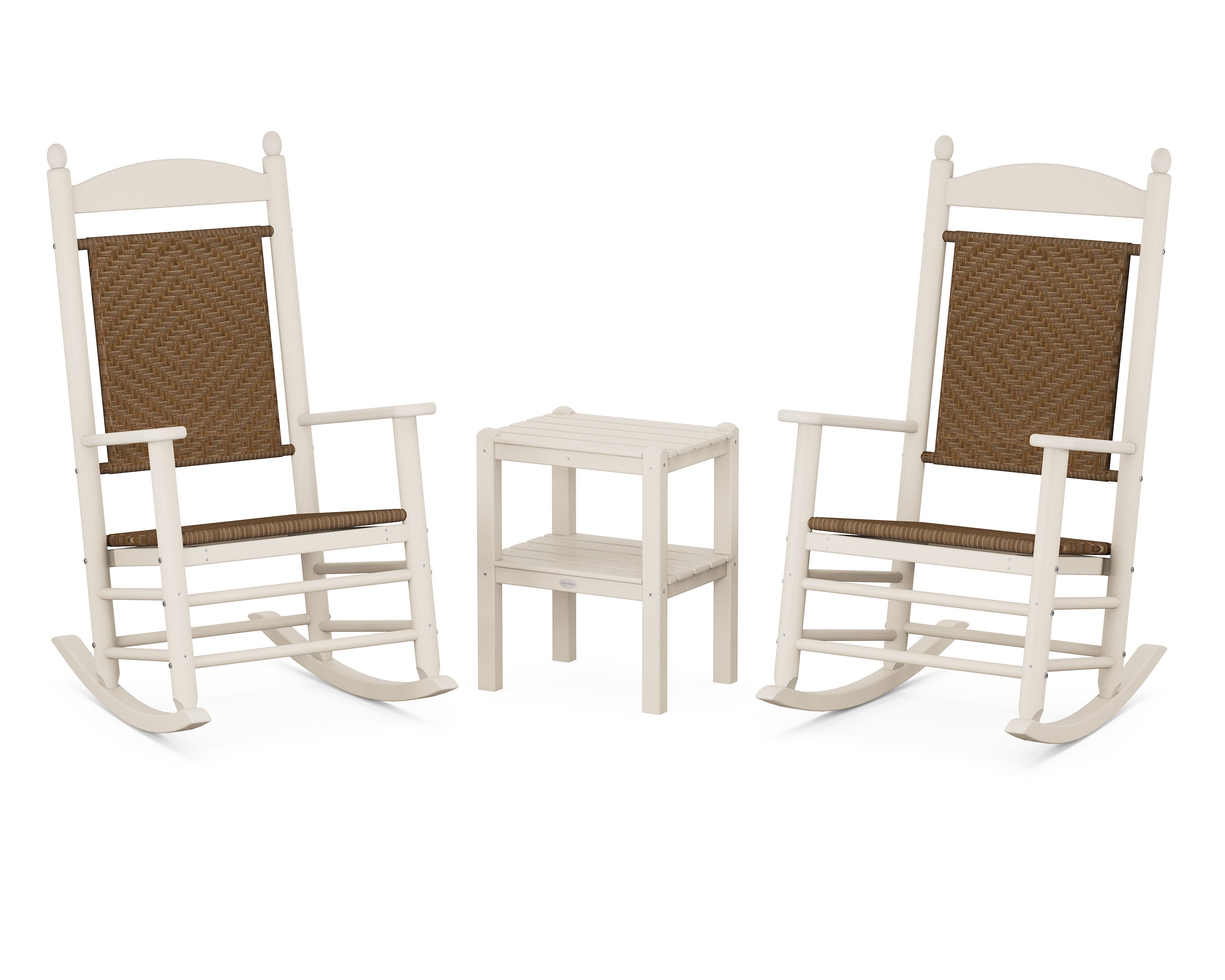 POLYWOOD® Jefferson 3-Piece Woven Rocker Set in Sand / Tigerwood