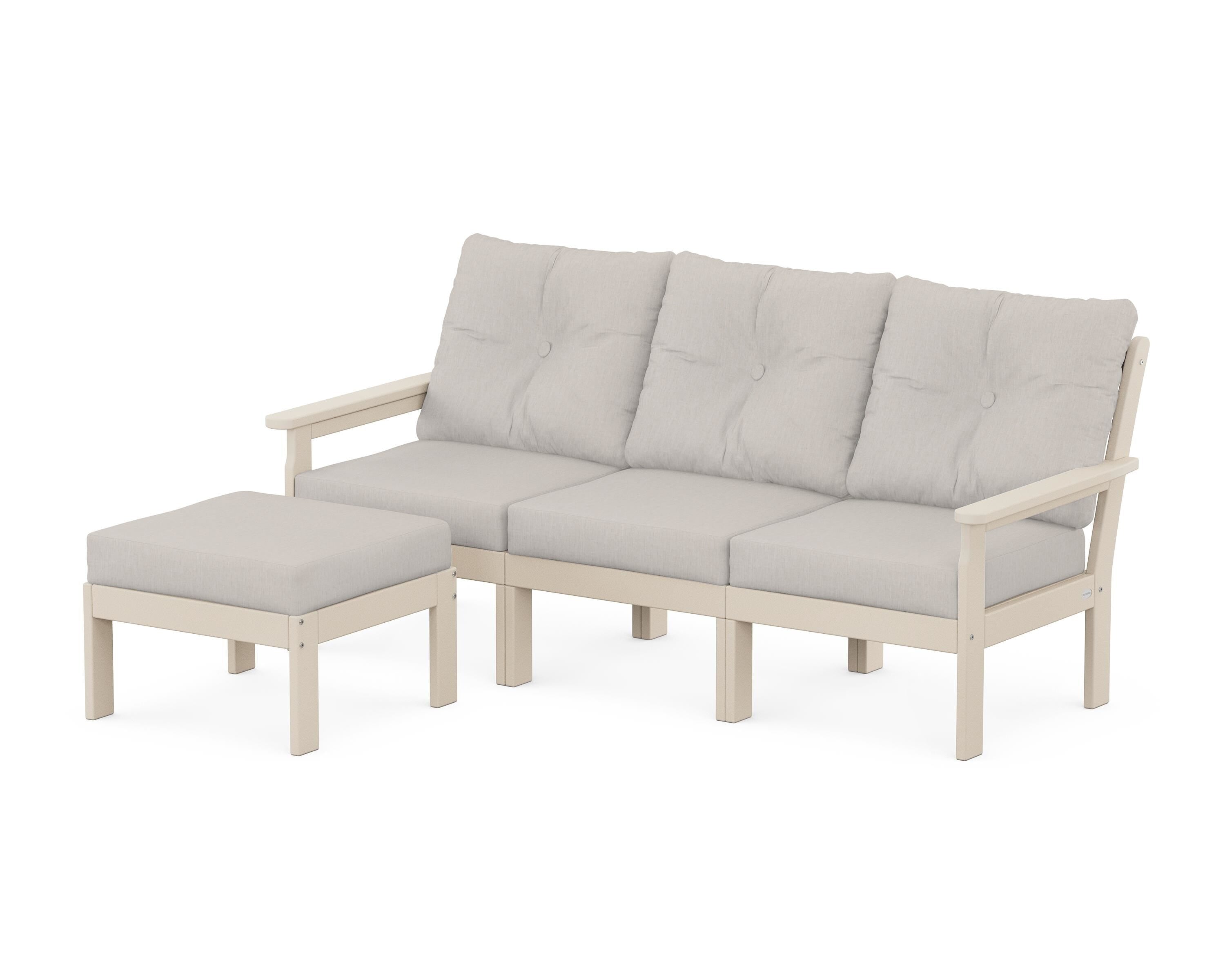 POLYWOOD Vineyard 4-Piece Sectional with Ottoman in Sand / Cast Ash