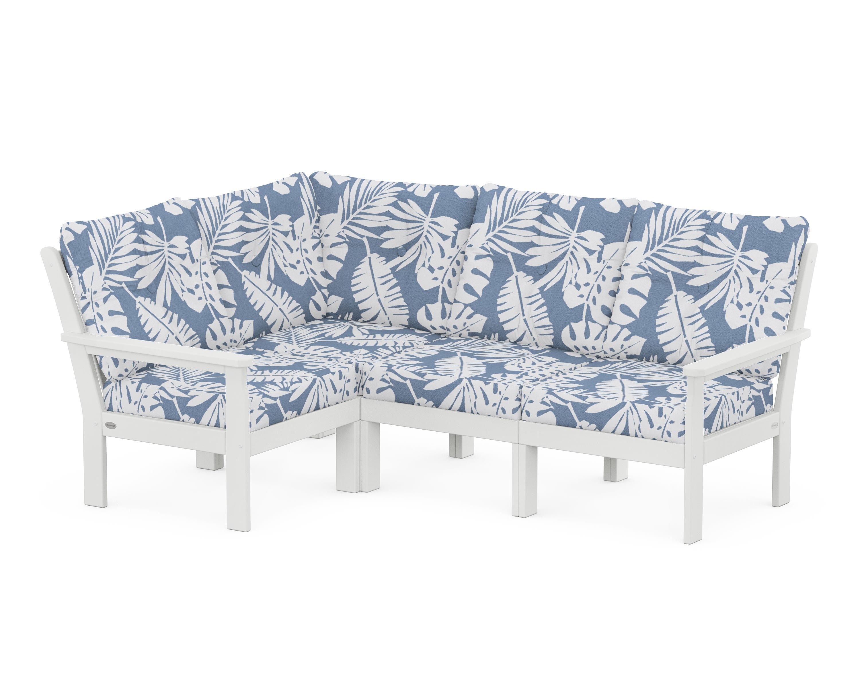 POLYWOOD Vineyard 4-Piece Sectional in White / Leaf Sky Blue