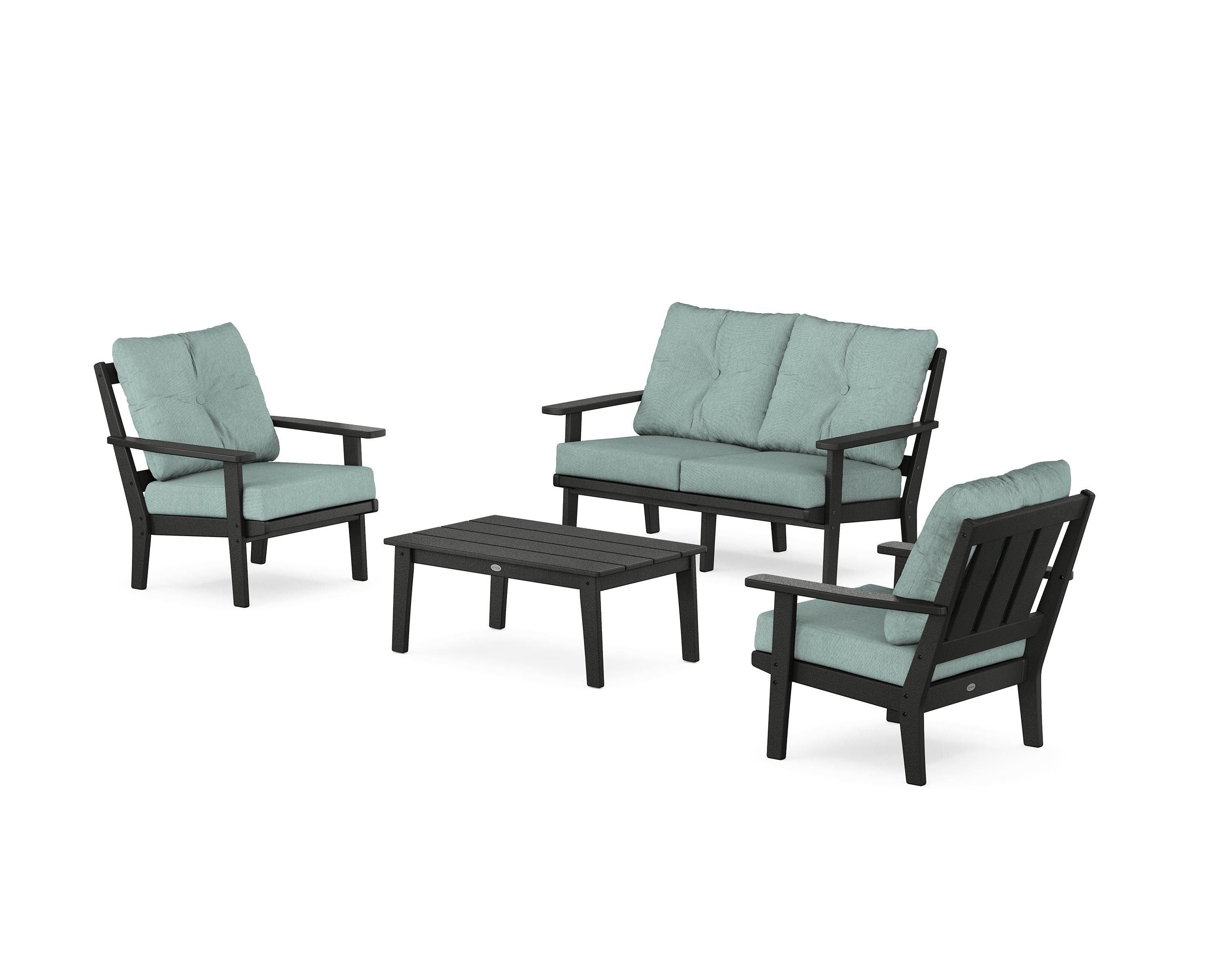 POLYWOOD Oxford 4-Piece Deep Seating Set with Loveseat in Black / Glacier Spa