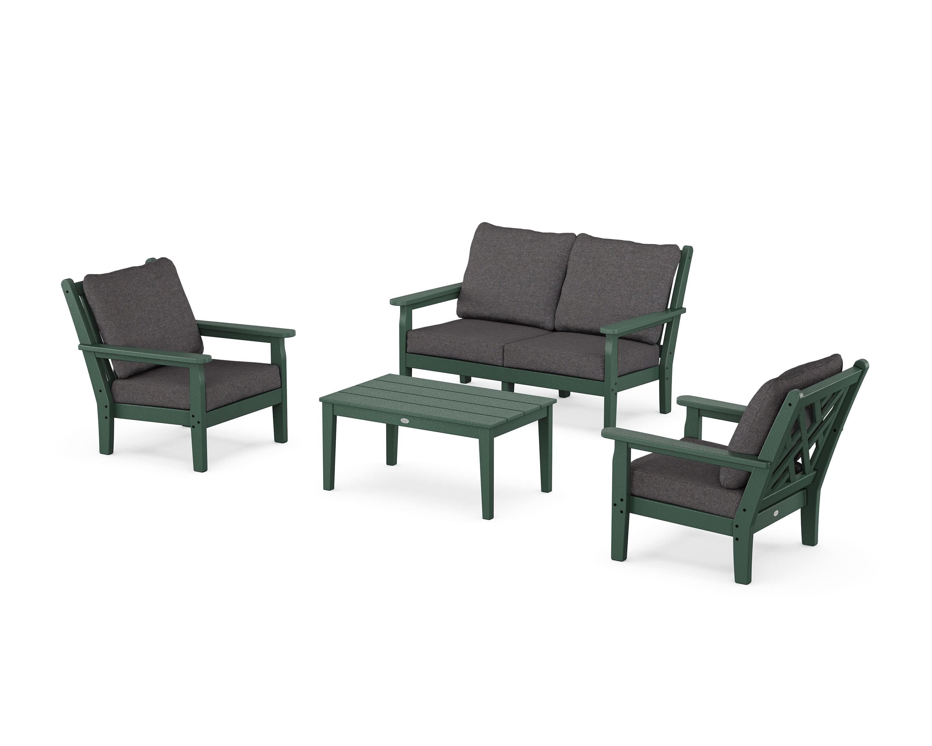 POLYWOOD Chippendale 4-Piece Deep Seating Set with Loveseat in Green / Ash Charcoal