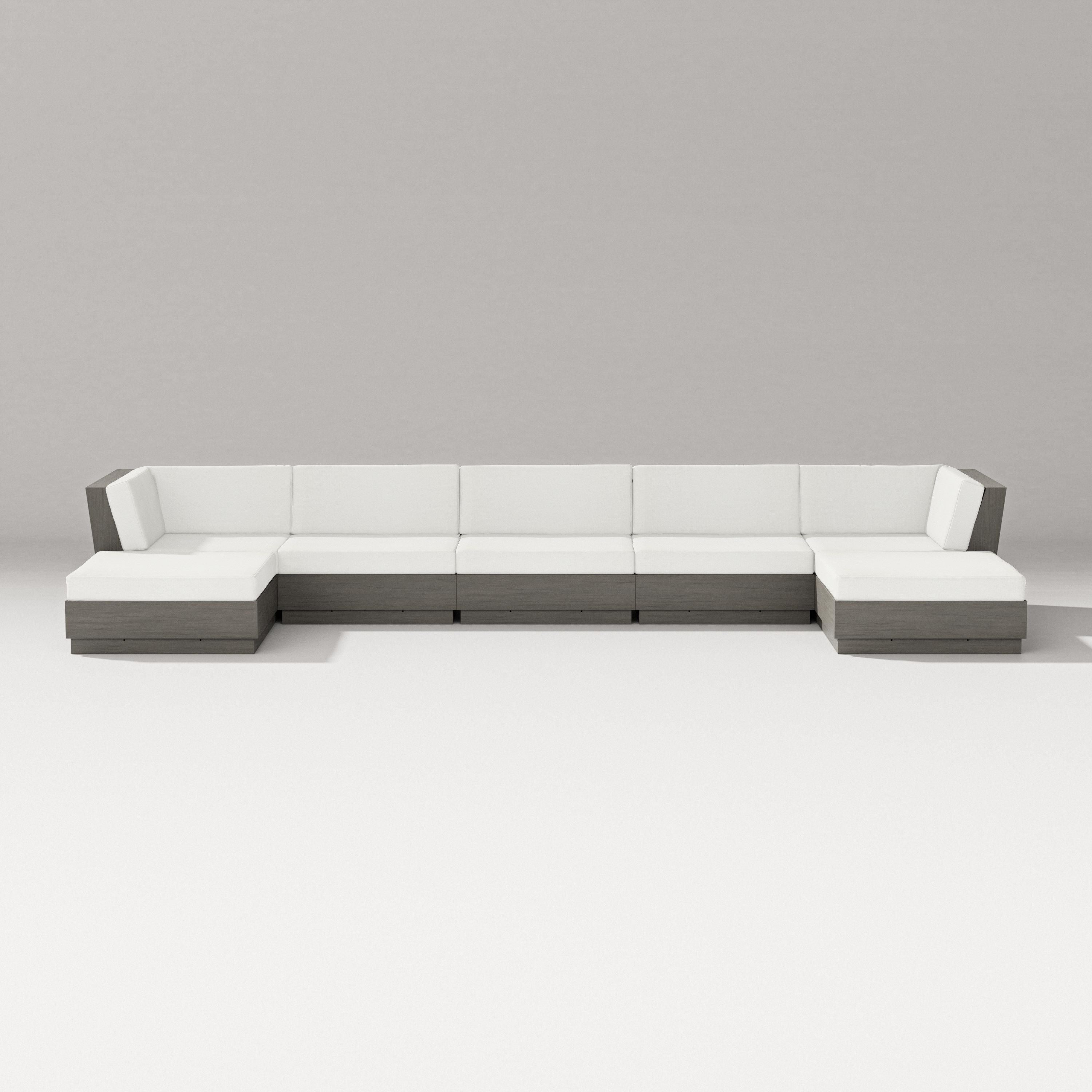 PW Designer Series Elevate 7-Piece Double Chaise Sectional in Driftwood / Natural Linen