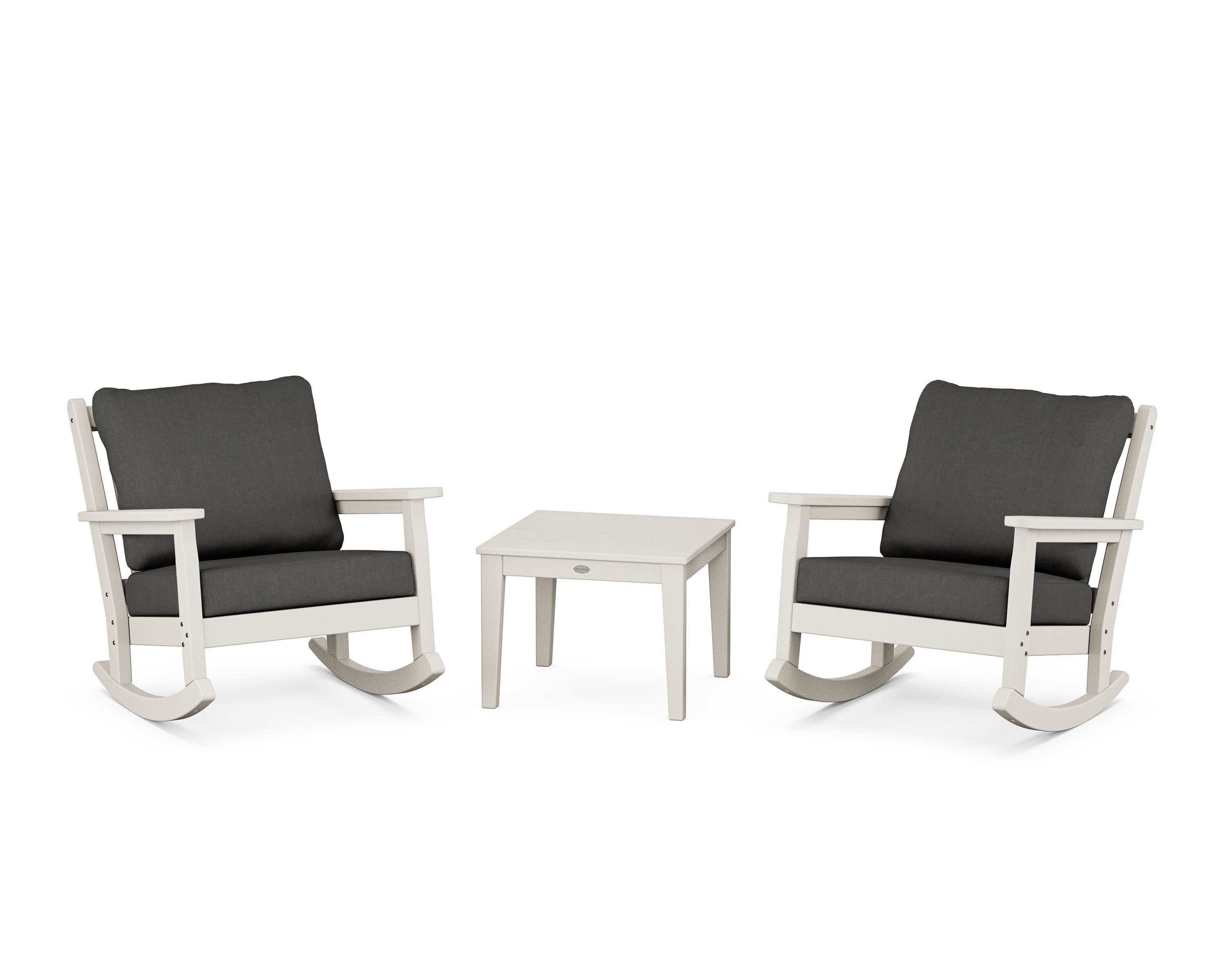 POLYWOOD Chippendale 3-Piece Deep Seating Rocker Set in Sand / Spectrum Carbon