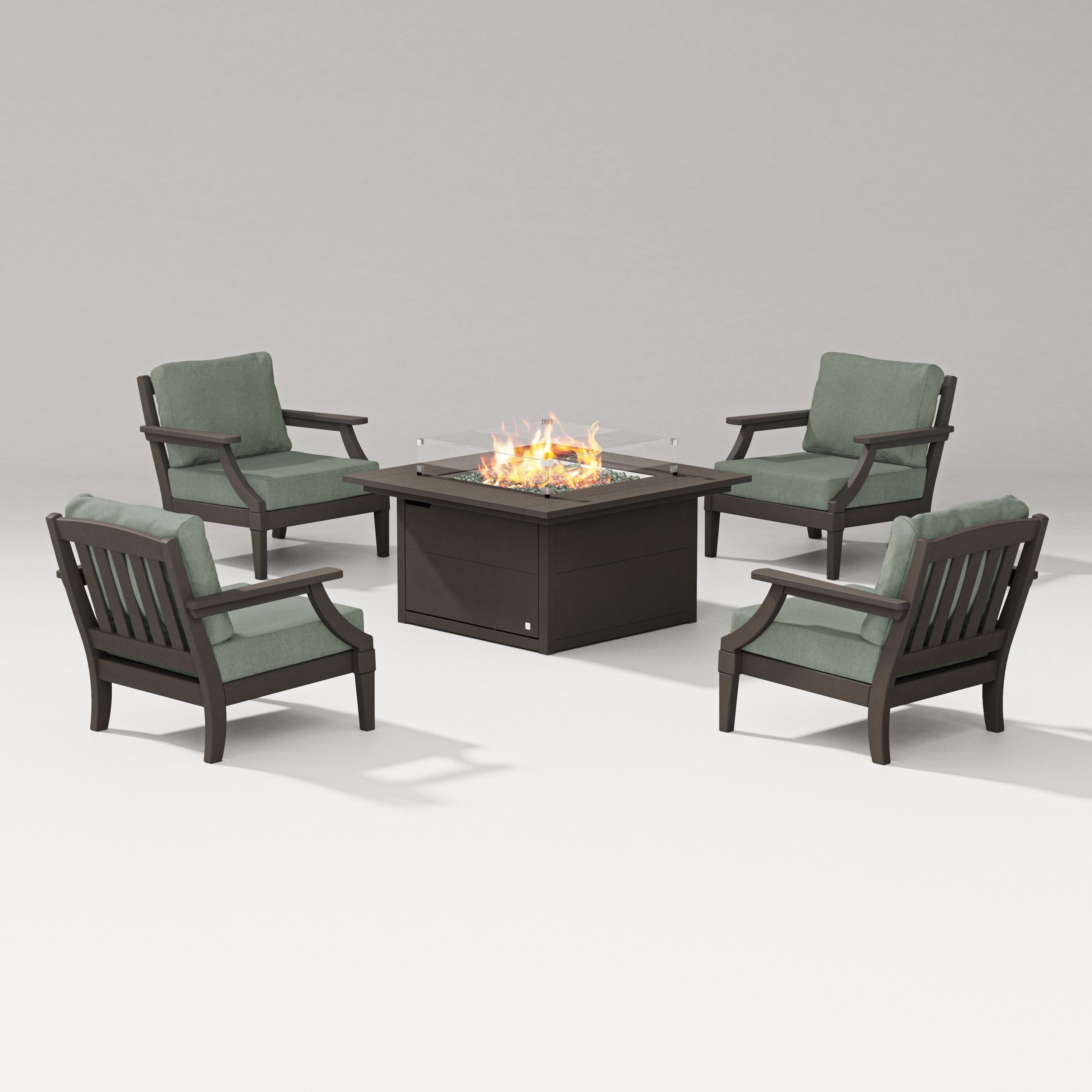 PW Designer Series Estate 5-Piece Lounge Fire Table Set in Vintage Coffee / Cast Sage