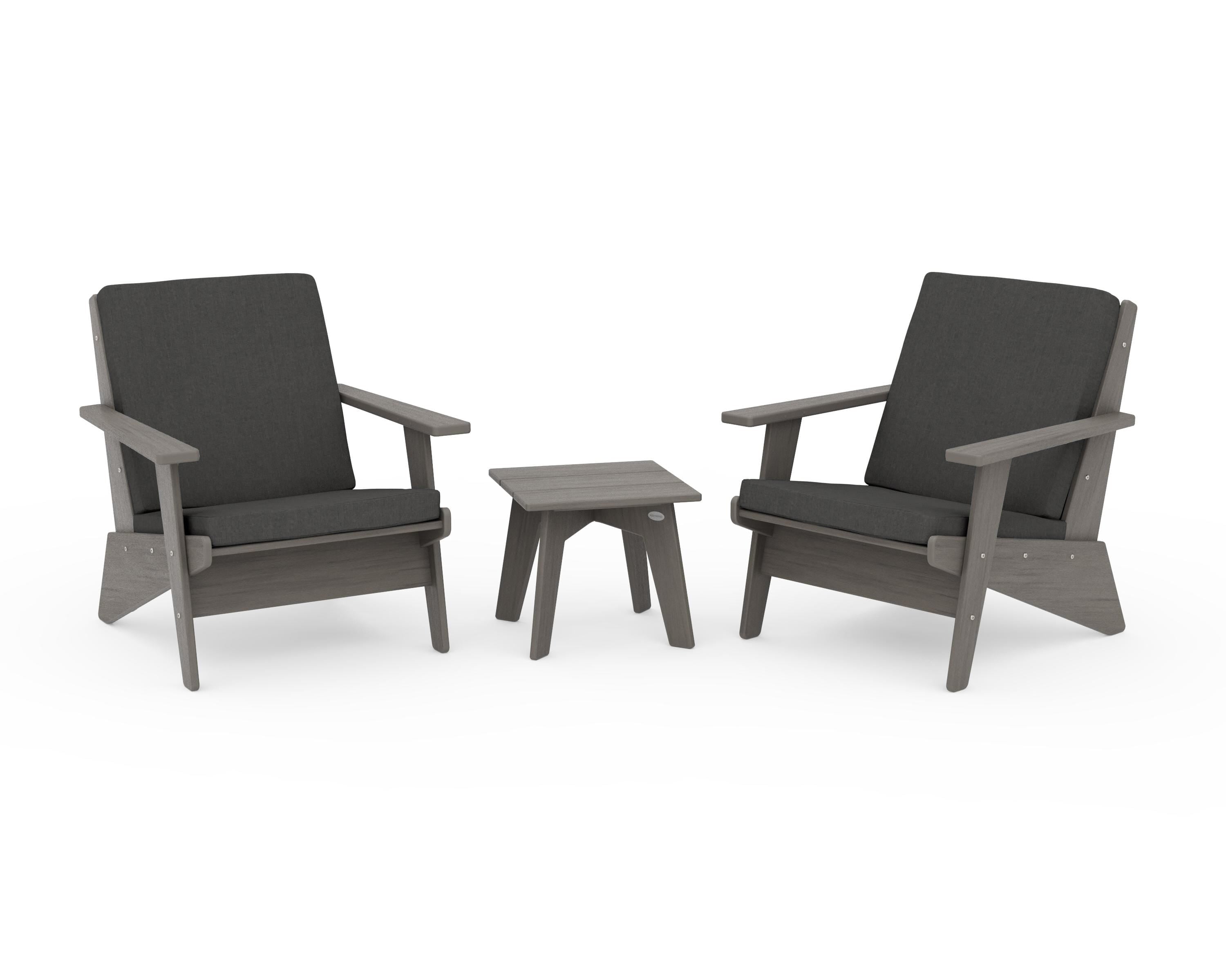POLYWOOD Riviera Modern Lounge 3-Piece Set in Driftwood / Spectrum Carbon