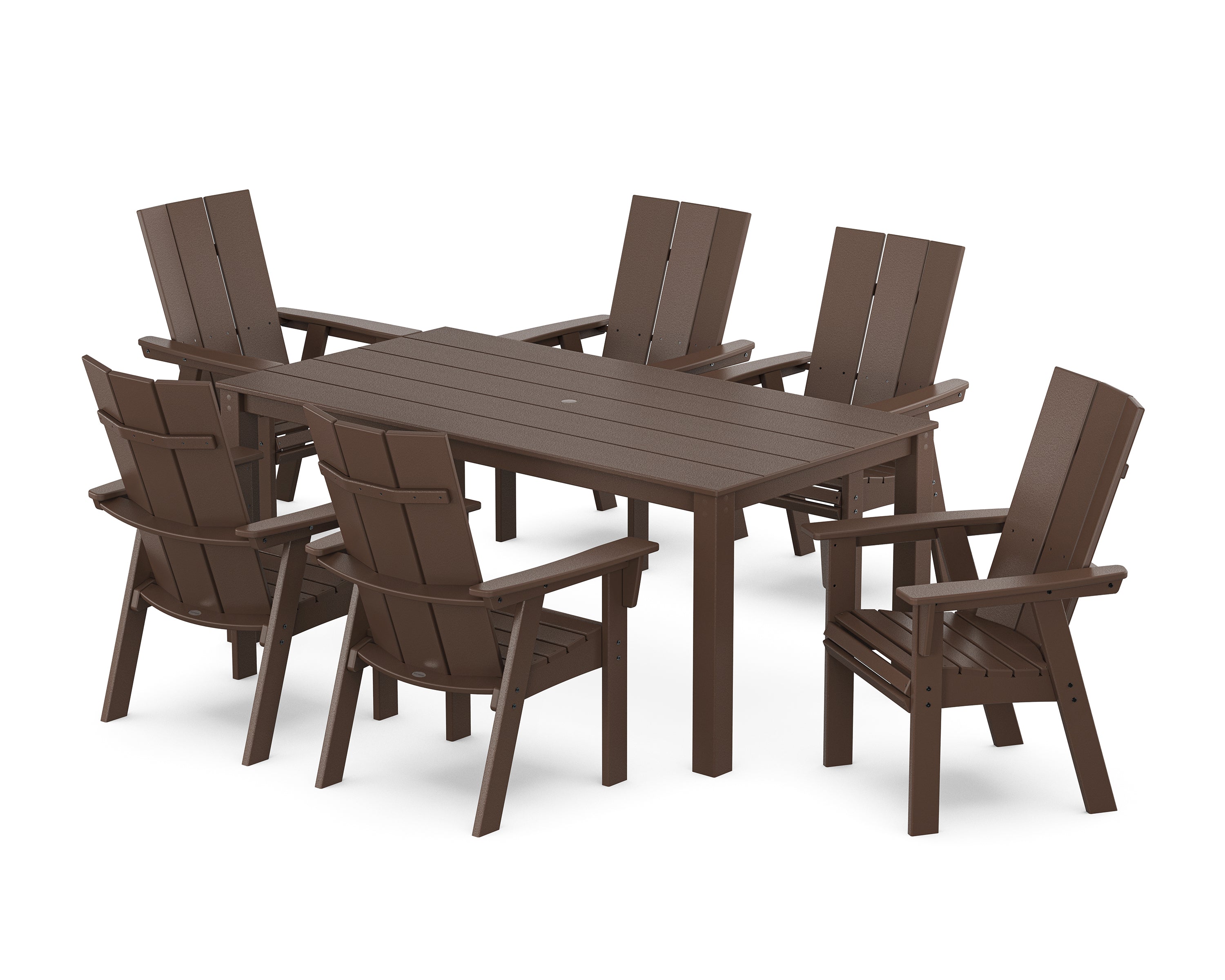 POLYWOOD® Modern Curveback Adirondack 7-Piece Parsons Dining Set in Mahogany