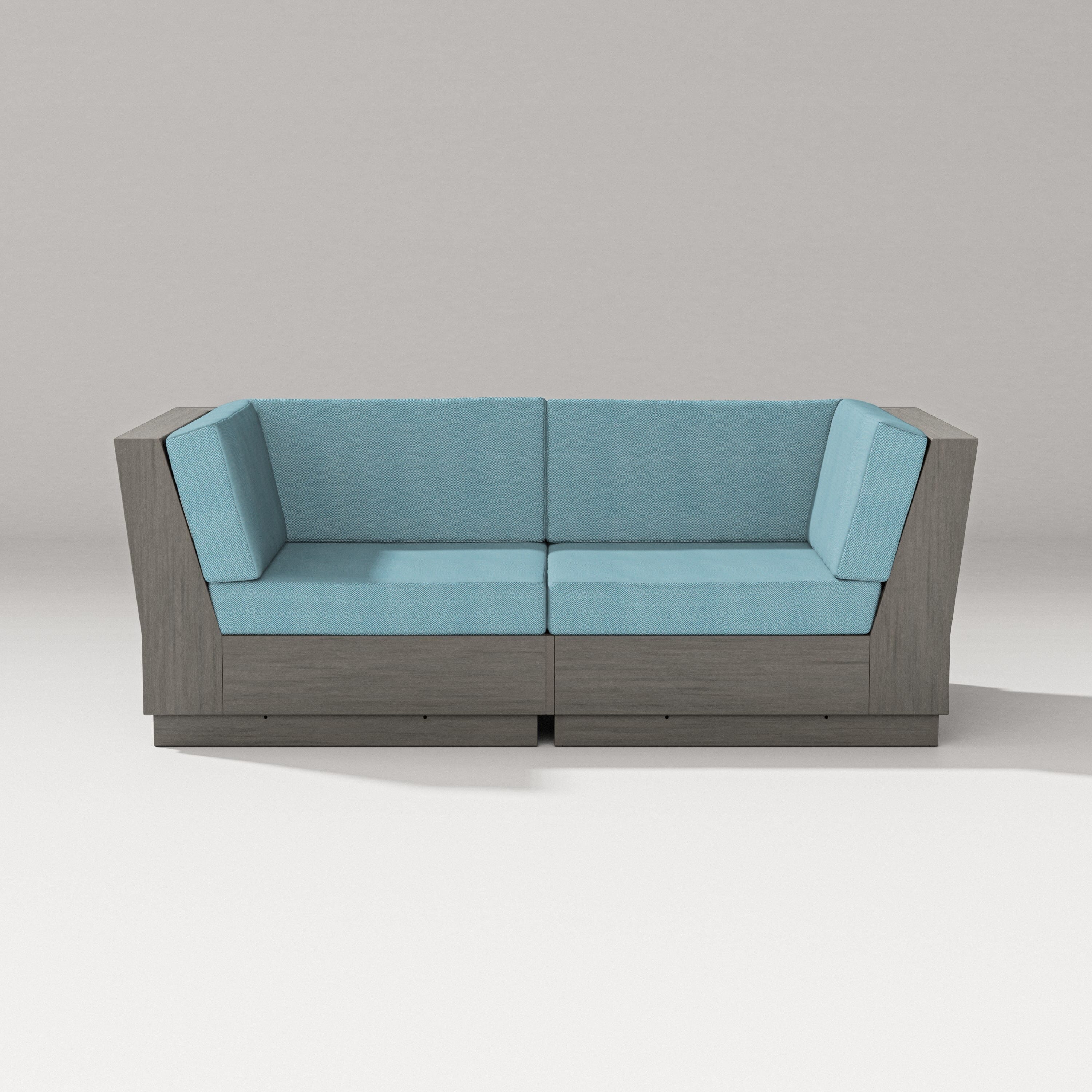PW Designer Series Elevate Loveseat Sectional in Driftwood / Lattice Sky Blue