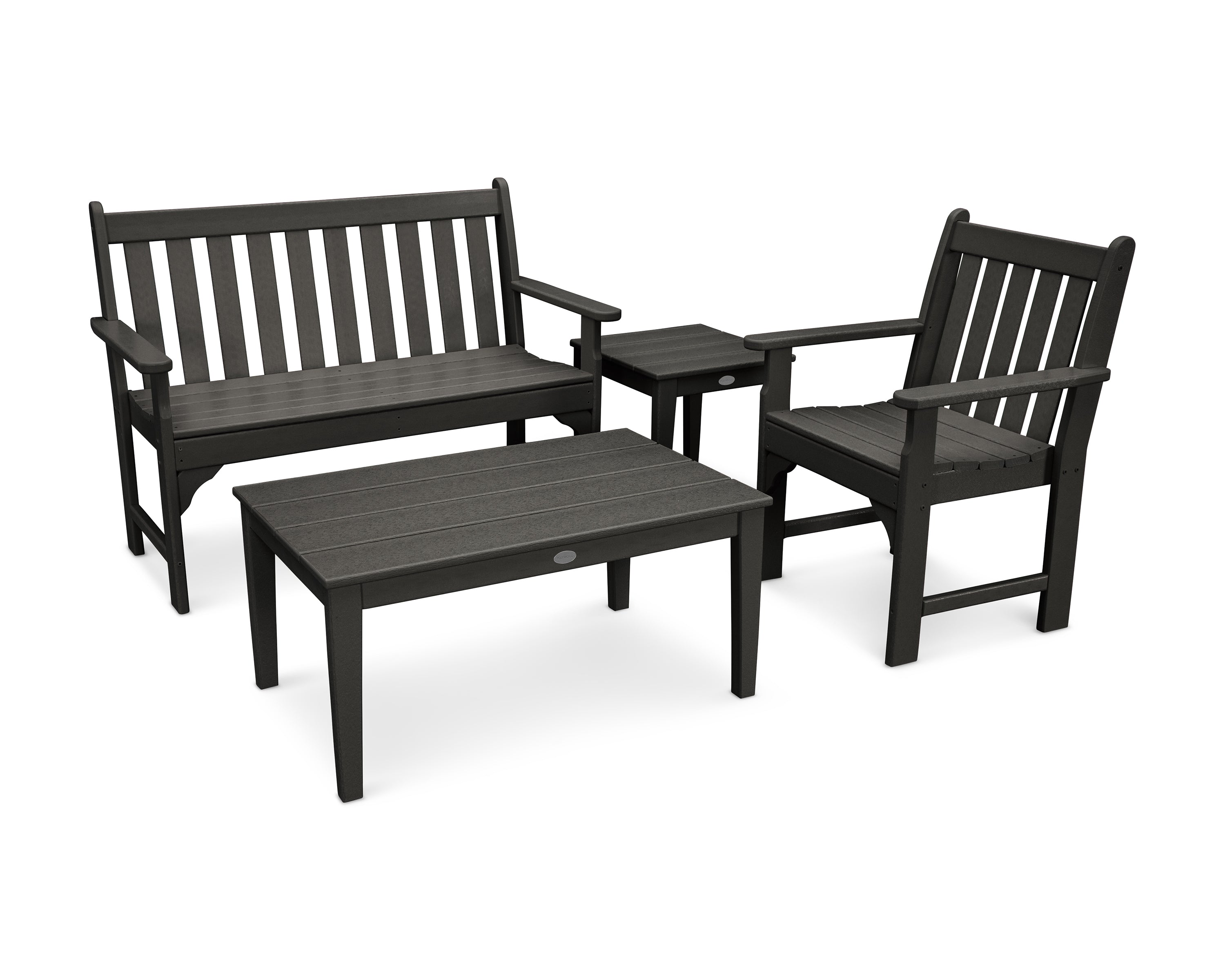 POLYWOOD Vineyard 4-Piece Bench Seating Set in Black