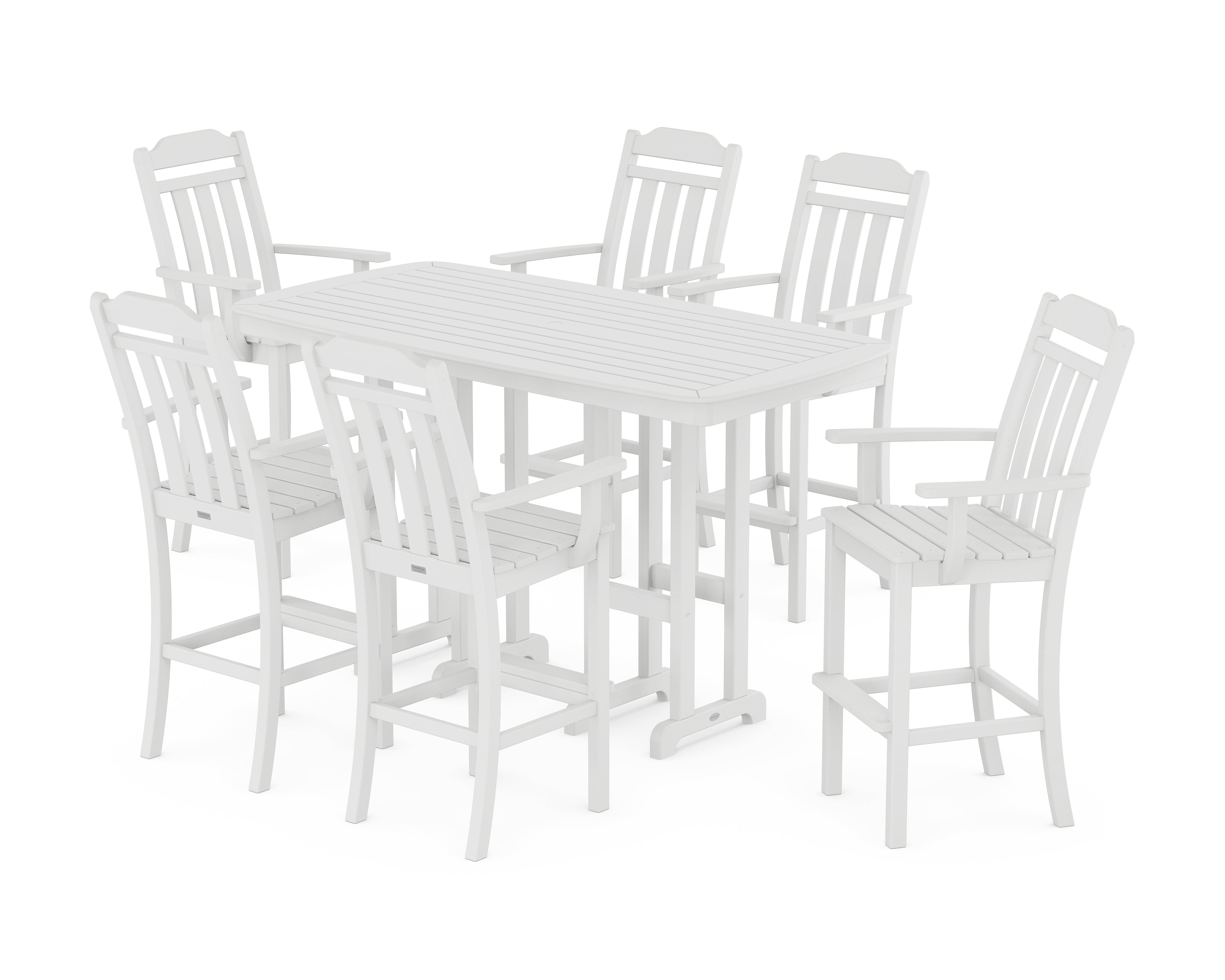 POLYWOOD Country Living Arm Chair 7-Piece Bar Set in White