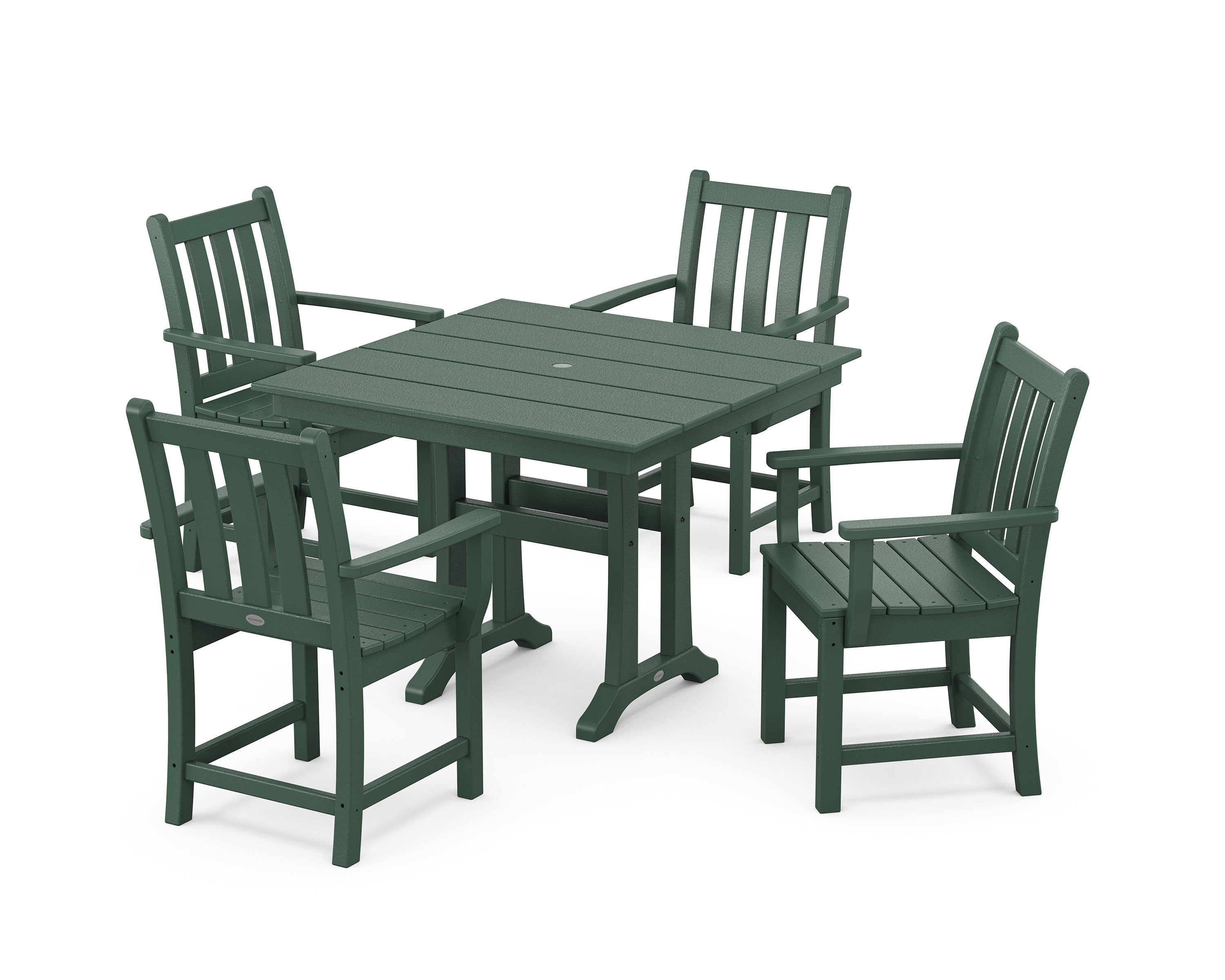 POLYWOOD® Traditional Garden 5-Piece Farmhouse Dining Set With Trestle Legs in Green