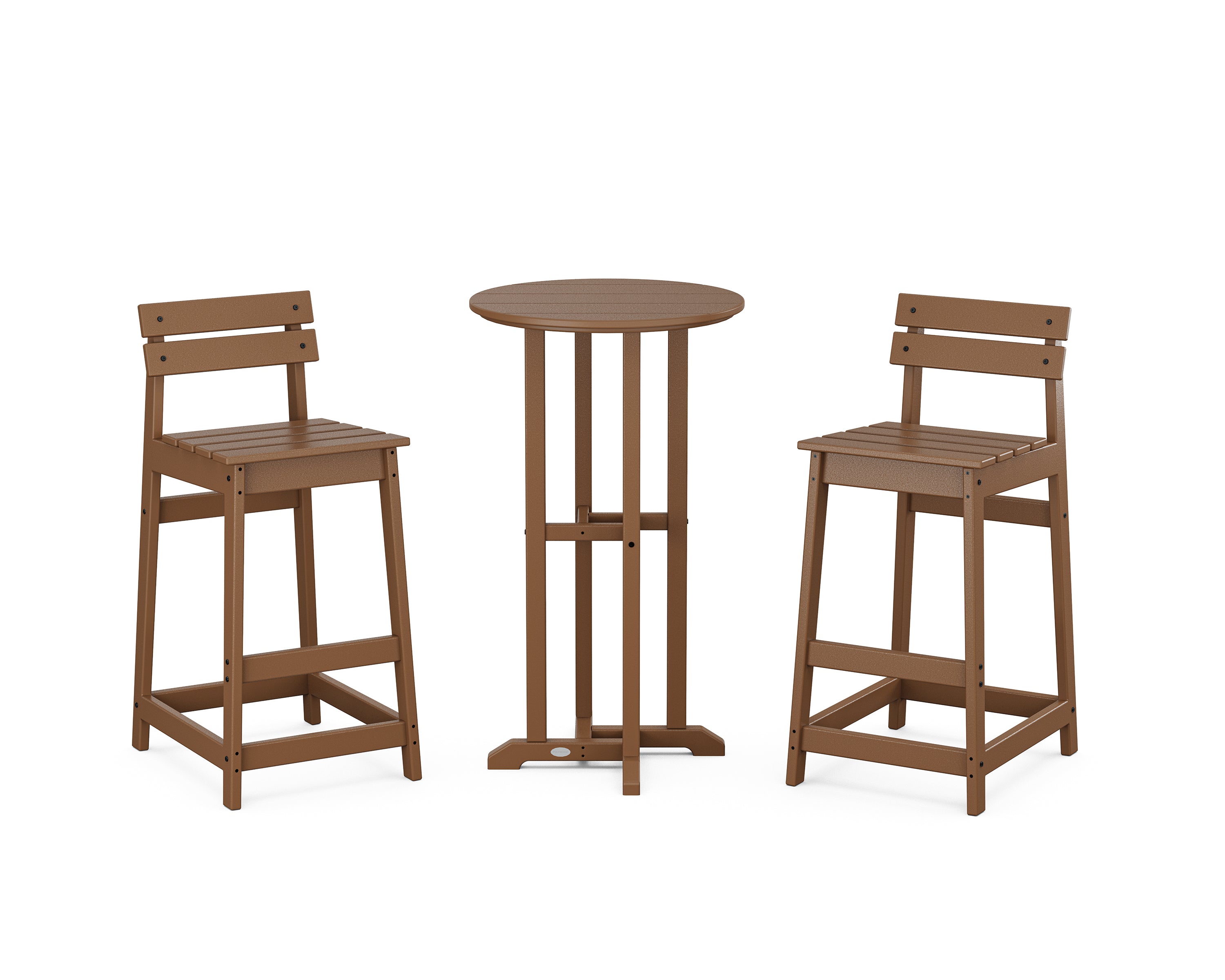 POLYWOOD Modern Studio Plaza Lowback Bar Chair 3-Piece Bistro Set in Teak