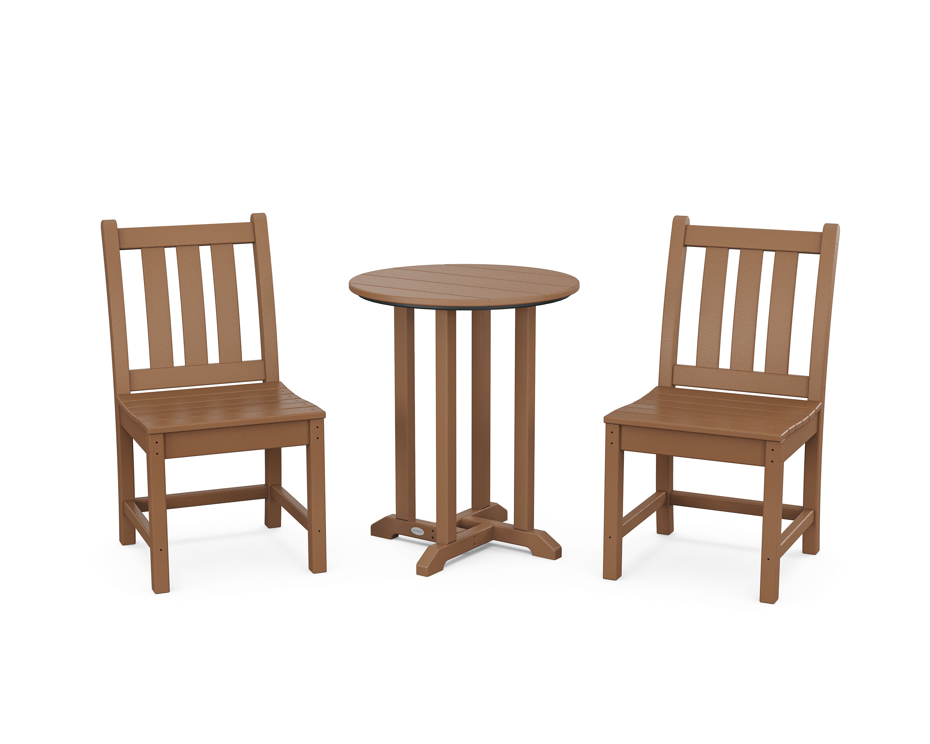 POLYWOOD Traditional Garden Side Chair 3-Piece Round Bistro Dining Set in Teak