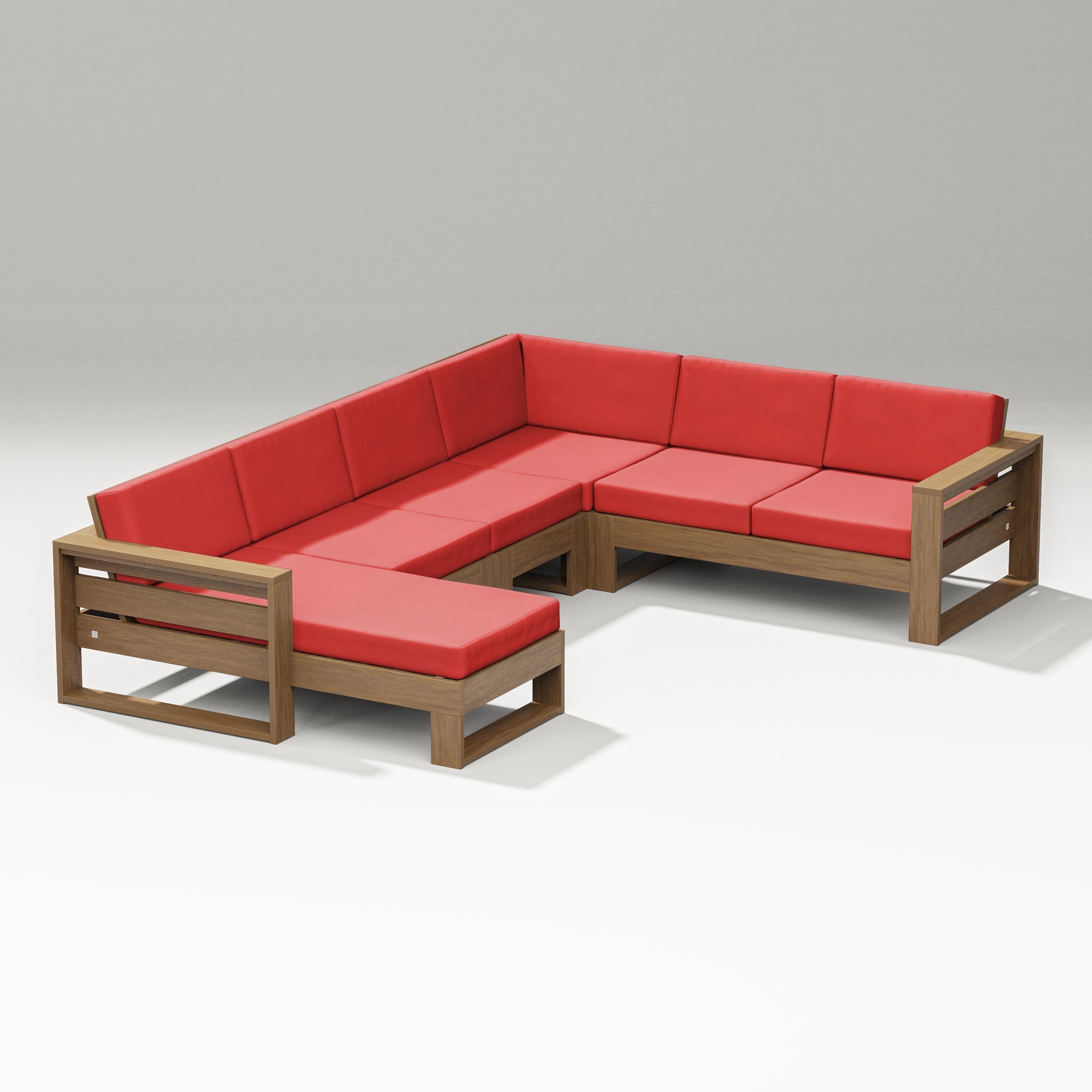PW Designer Series Latitude Corner Sectional with Left Chaise in Natural / Crimson Linen