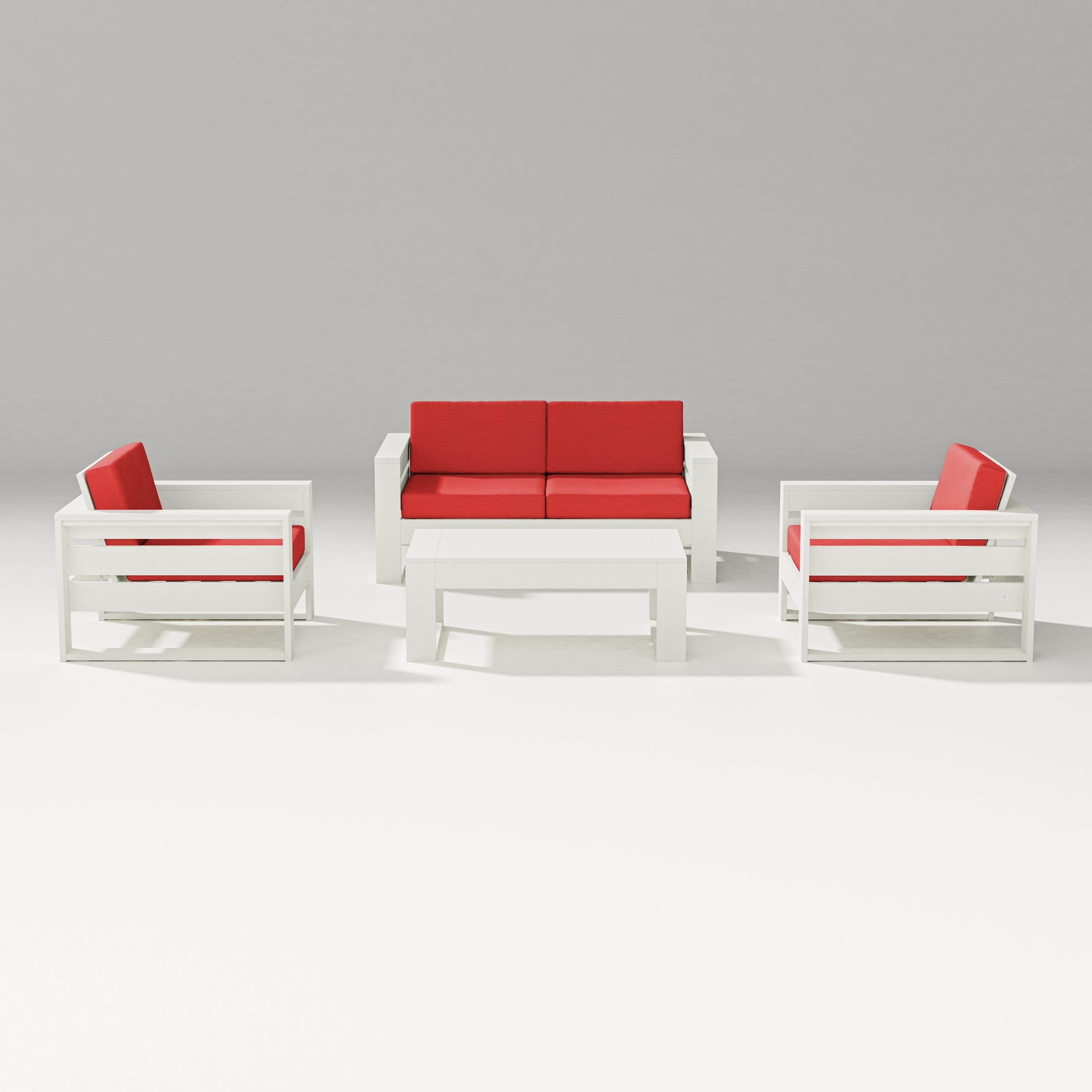 PW Designer Series Latitude 4-Piece Lounge Loveseat Set in Vintage White / Crimson Linen