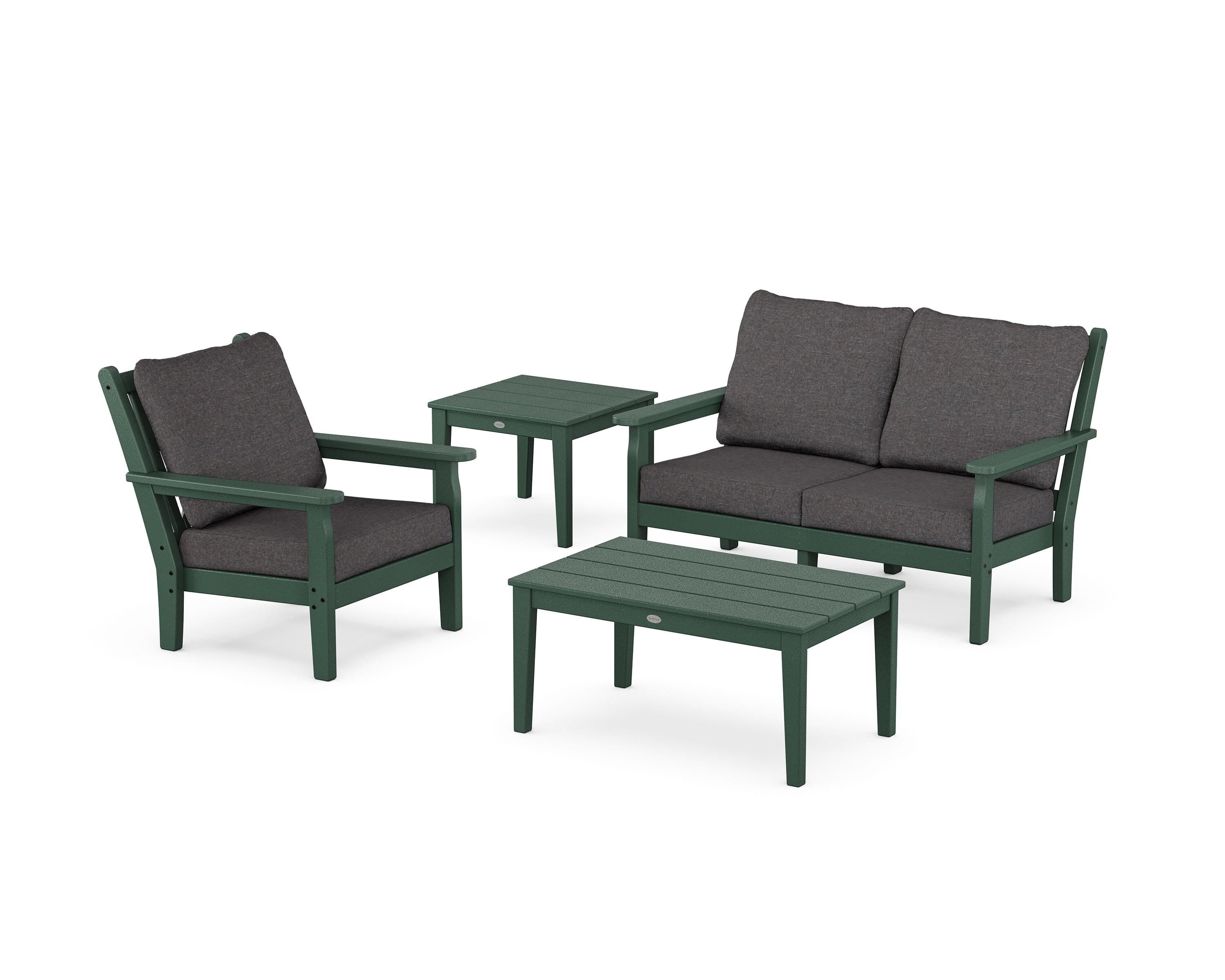 POLYWOOD Chippendale 4-Piece Deep Seating Set in Green / Ash Charcoal