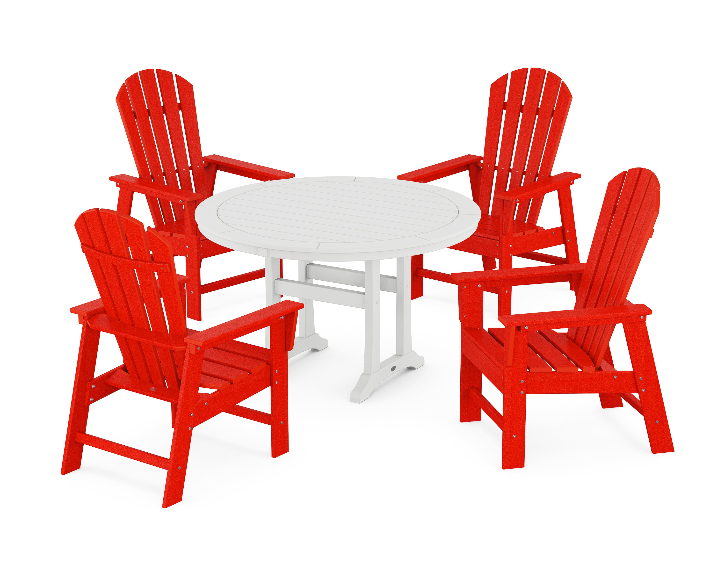 POLYWOOD® South Beach 5-Piece Round Dining Set with Trestle Legs in Sunset Red / White