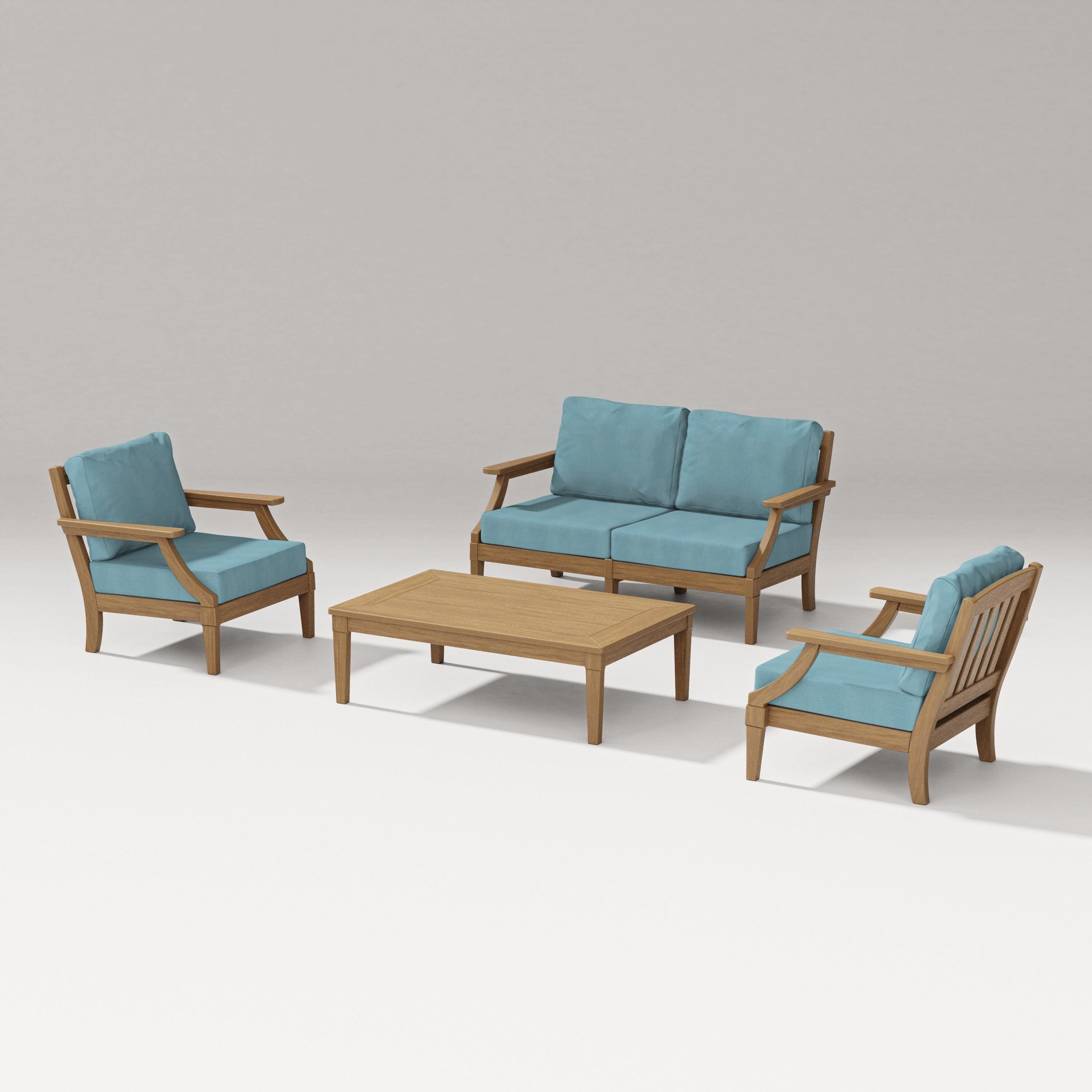 PW Designer Series Estate Lounge 4-Piece Loveseat Set in Natural / Lattice Sky Blue
