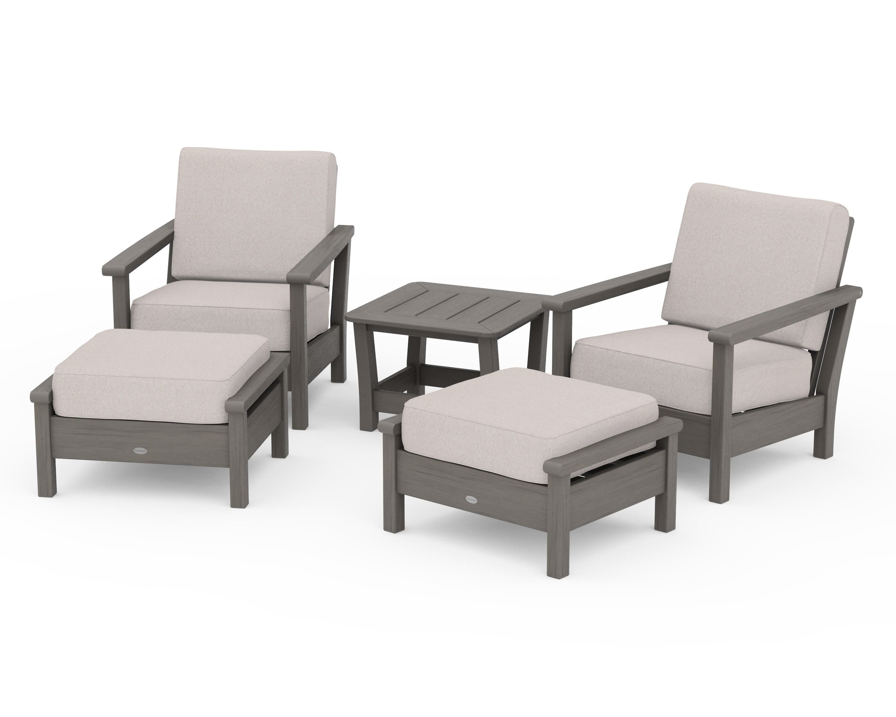 POLYWOOD Harbour 5-Piece Deep Seating Chair Set in Driftwood / Dune Burlap