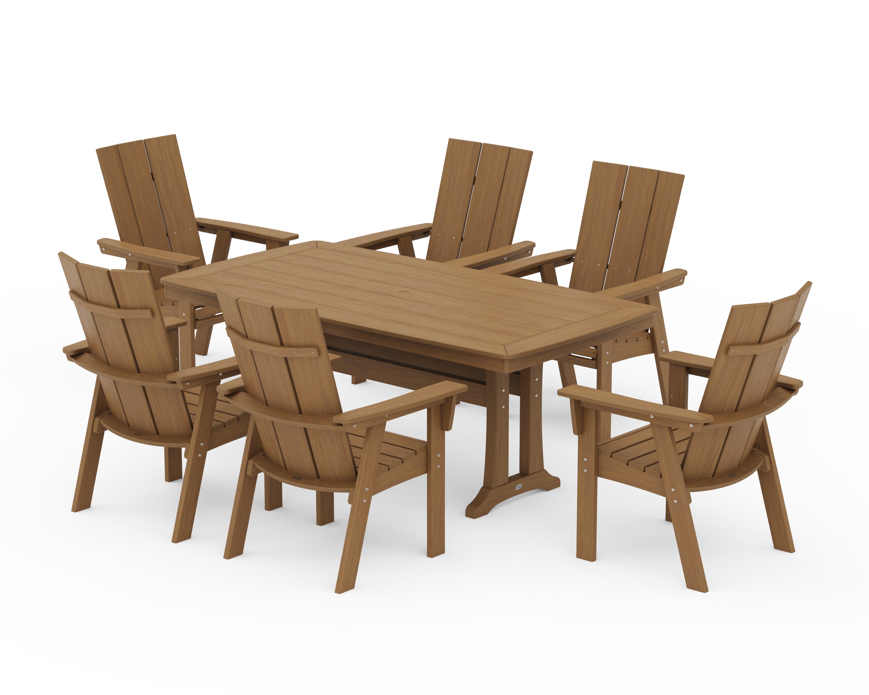 POLYWOOD Modern Curveback Adirondack 7-Piece Dining Set with Trestle Legs in Natural