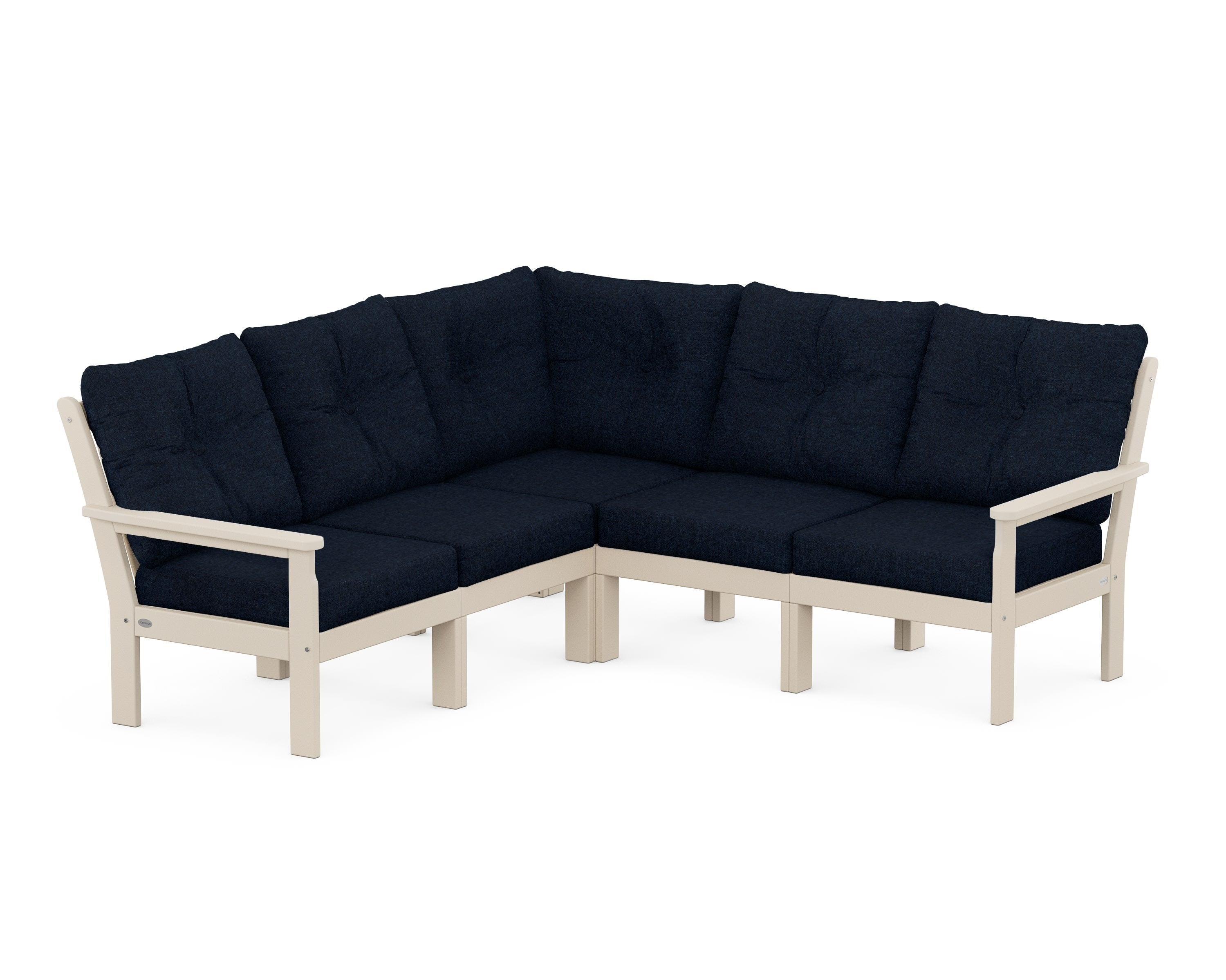 POLYWOOD Vineyard 5-Piece Sectional in Sand / Marine Indigo
