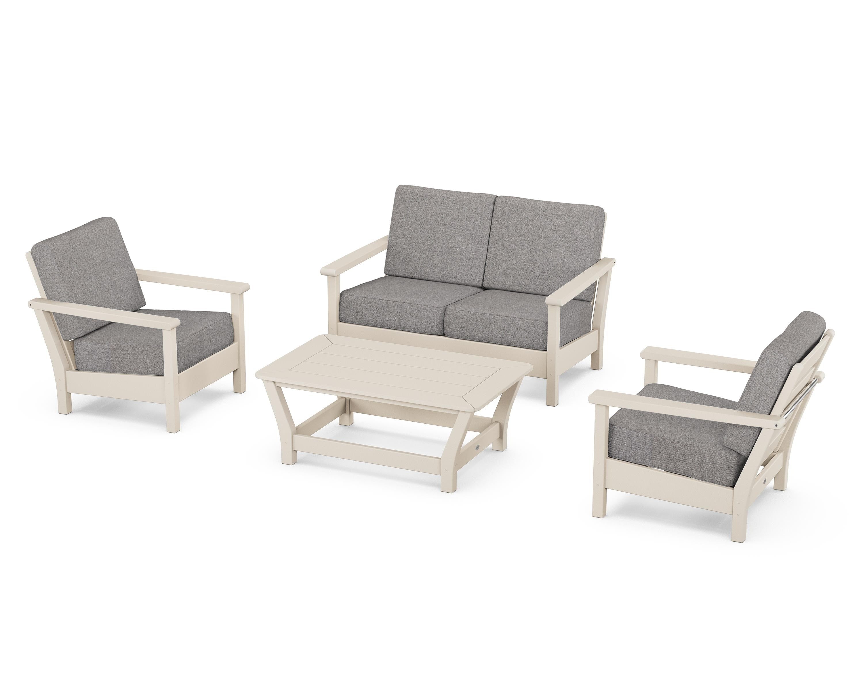 POLYWOOD Harbour 4-Piece Deep Seating Set in Sand / Grey Mist