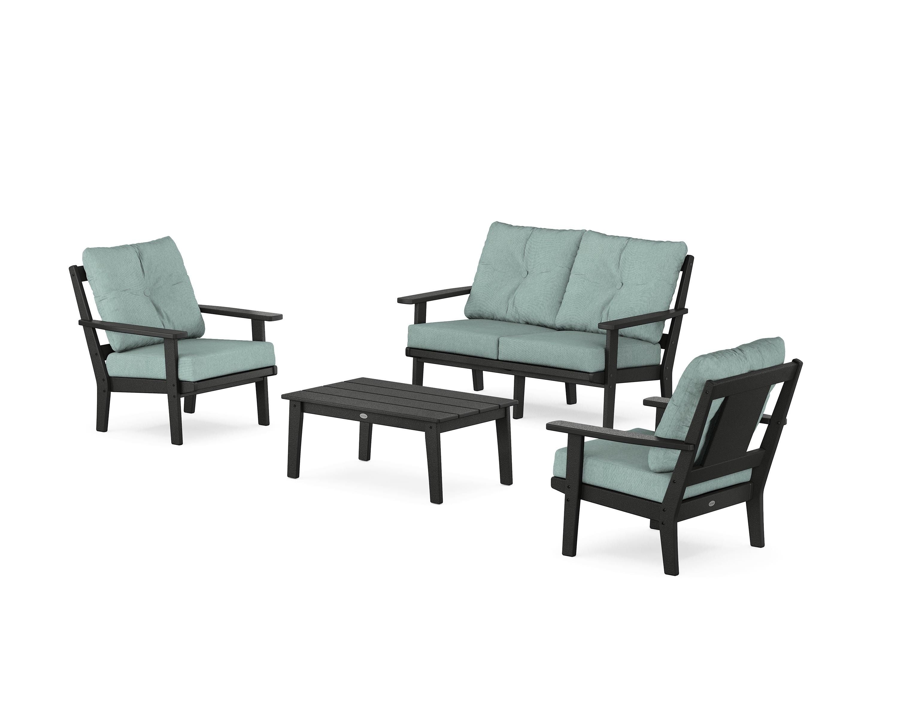 POLYWOOD Prairie 4-Piece Deep Seating Set with Loveseat in Black / Glacier Spa