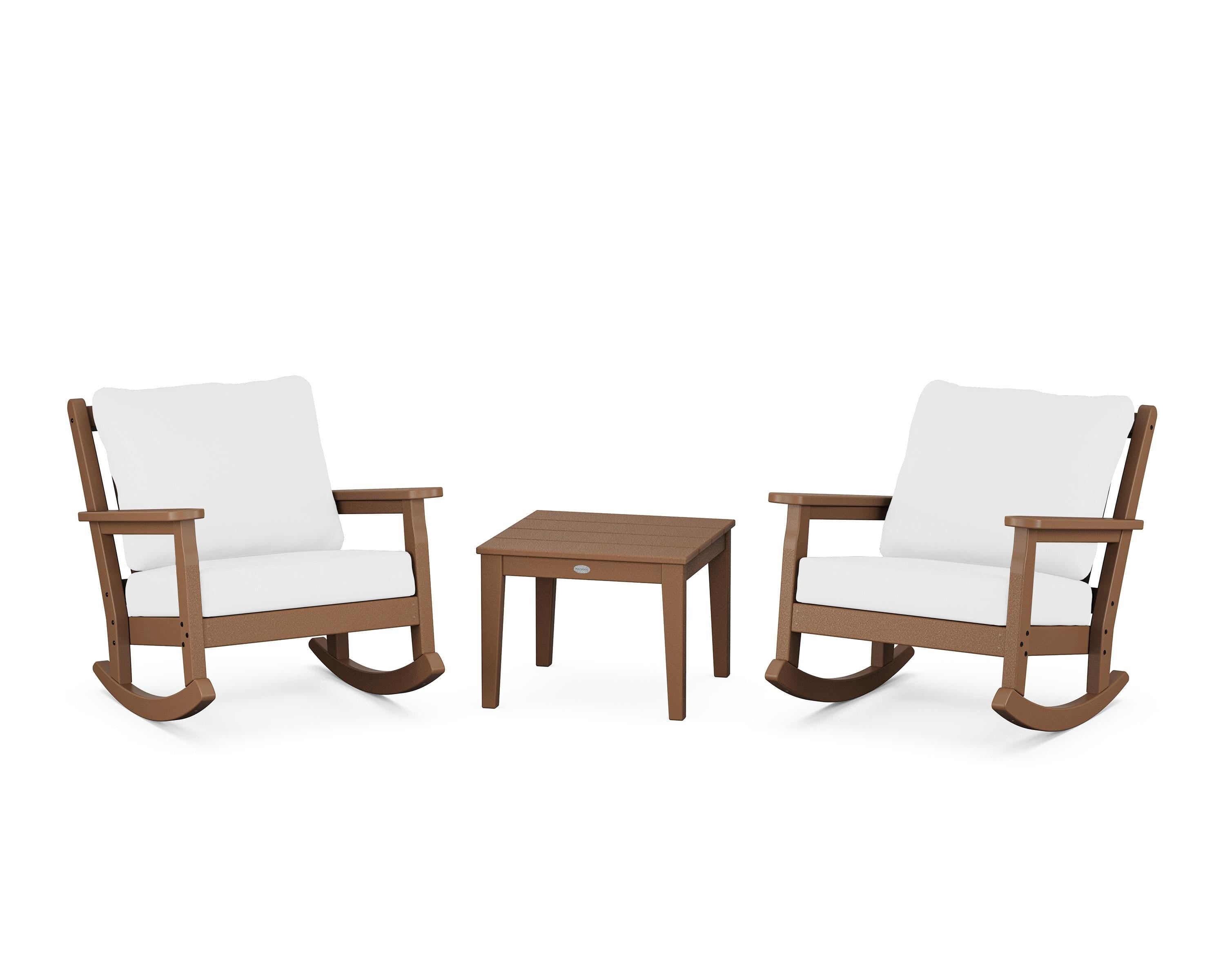 POLYWOOD Chippendale 3-Piece Deep Seating Rocker Set in Teak / Natural