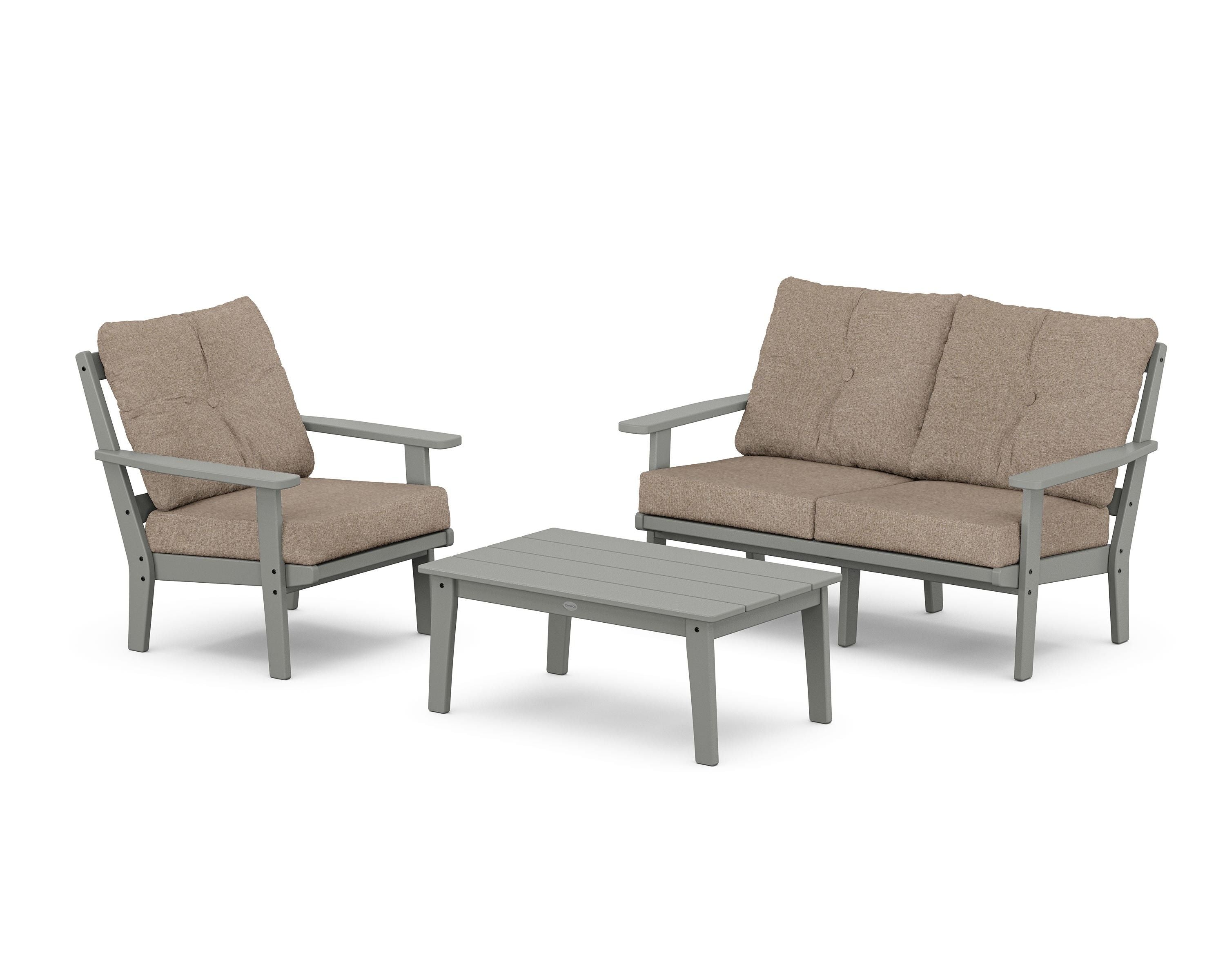 POLYWOOD Oxford 3-Piece Deep Seating Set with Loveseat in Slate Grey / Spiced Burlap