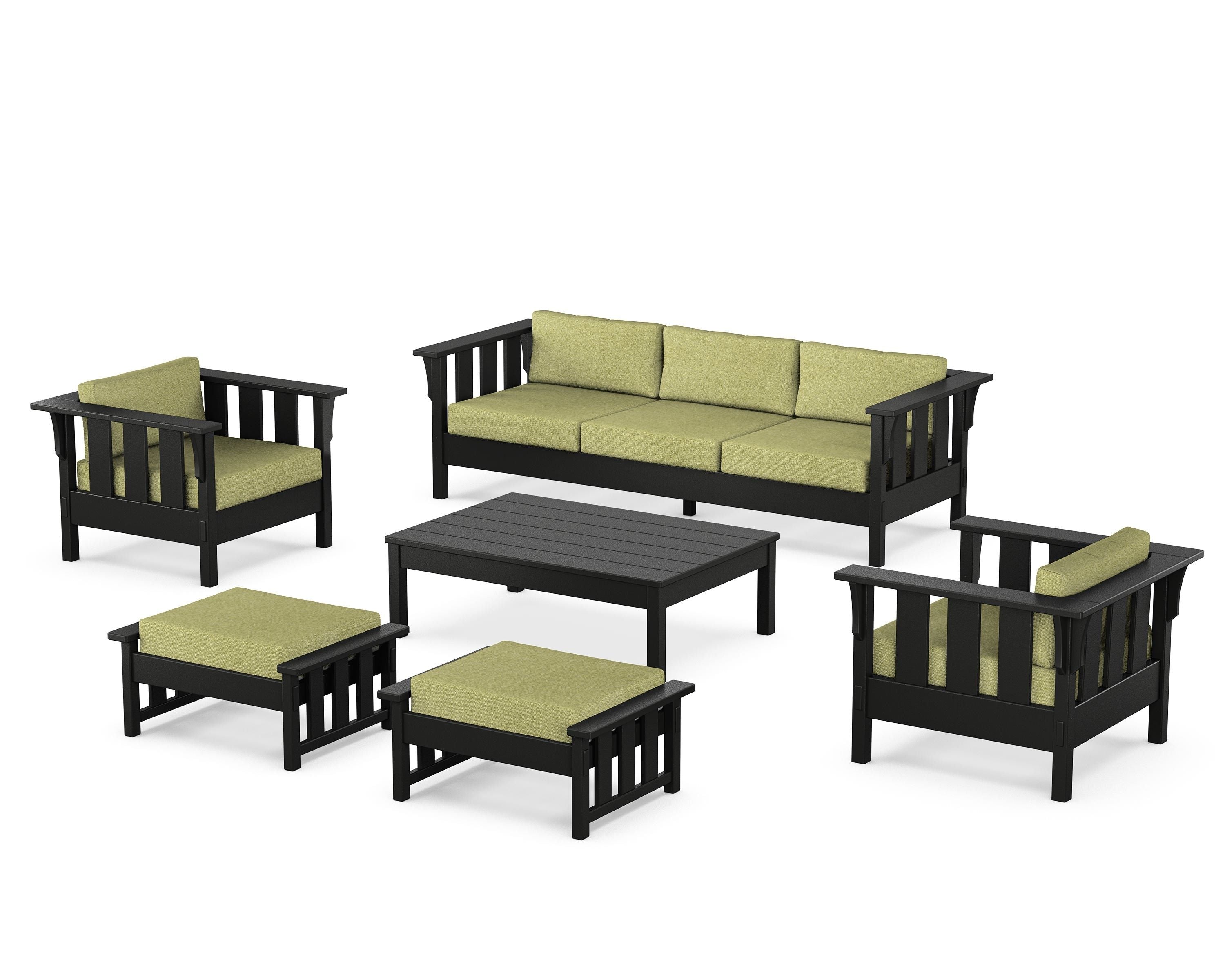Martha Stewart by POLYWOOD Acadia 6-Piece Lounge Sofa Set in Black / Chartreuse Boucle