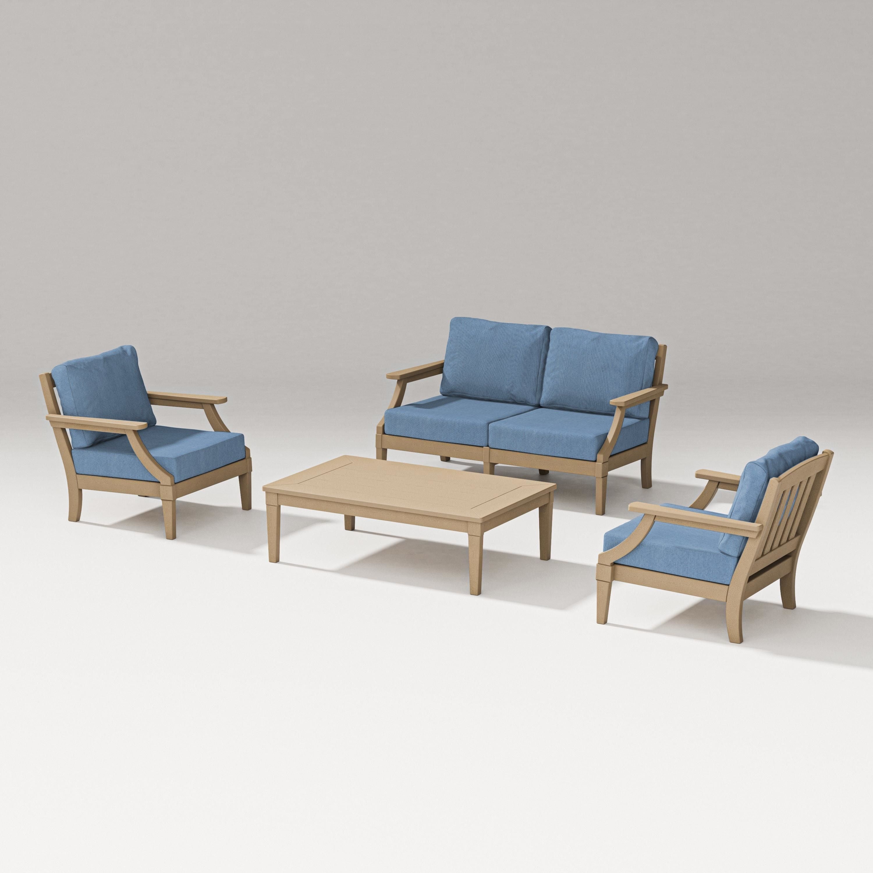 PW Designer Series Estate Lounge 4-Piece Loveseat Set in Vintage Sahara / Sky Blue