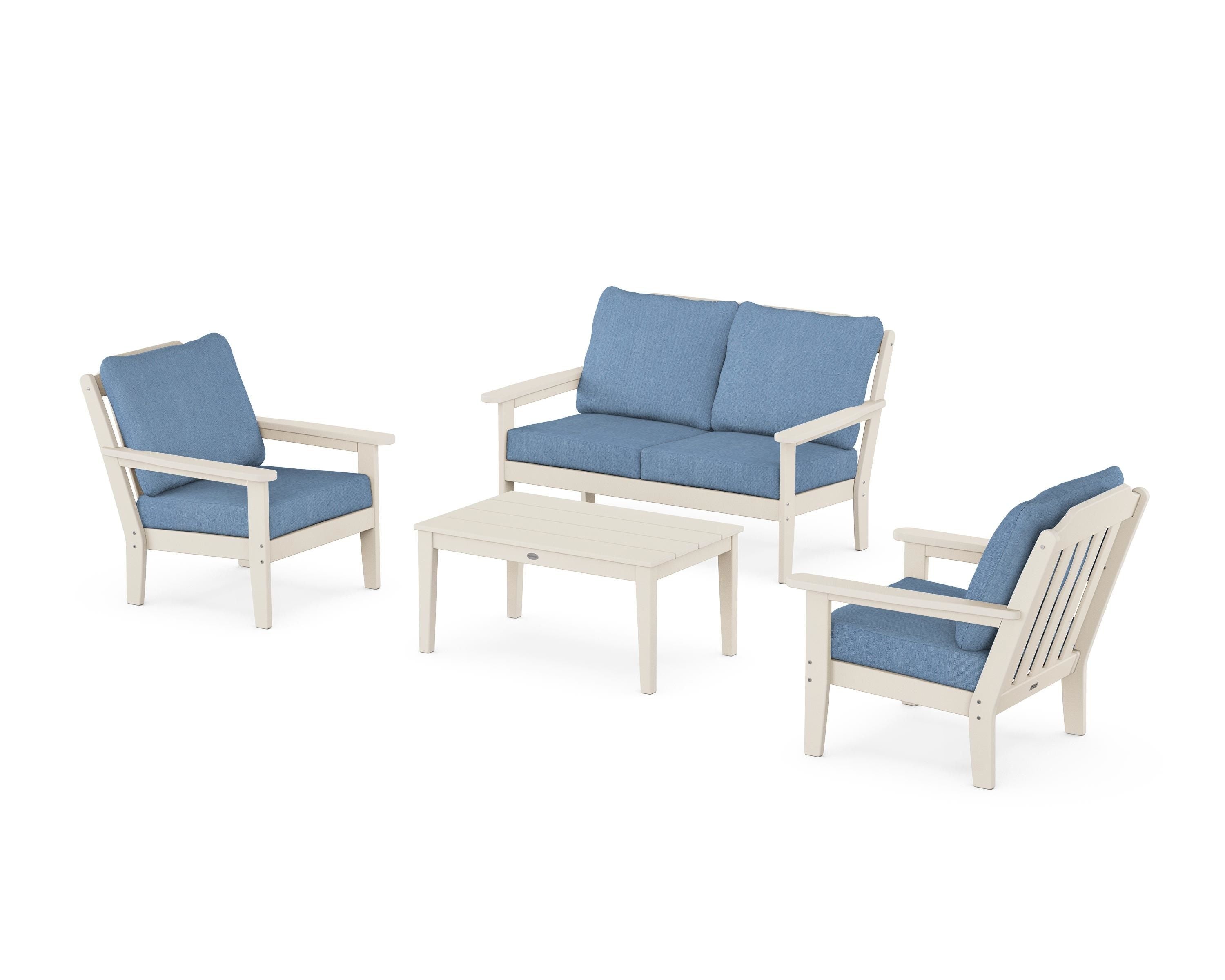 Country Living Cottage 4-Piece Deep Seating Set with Loveseat in Sand / Sky Blue