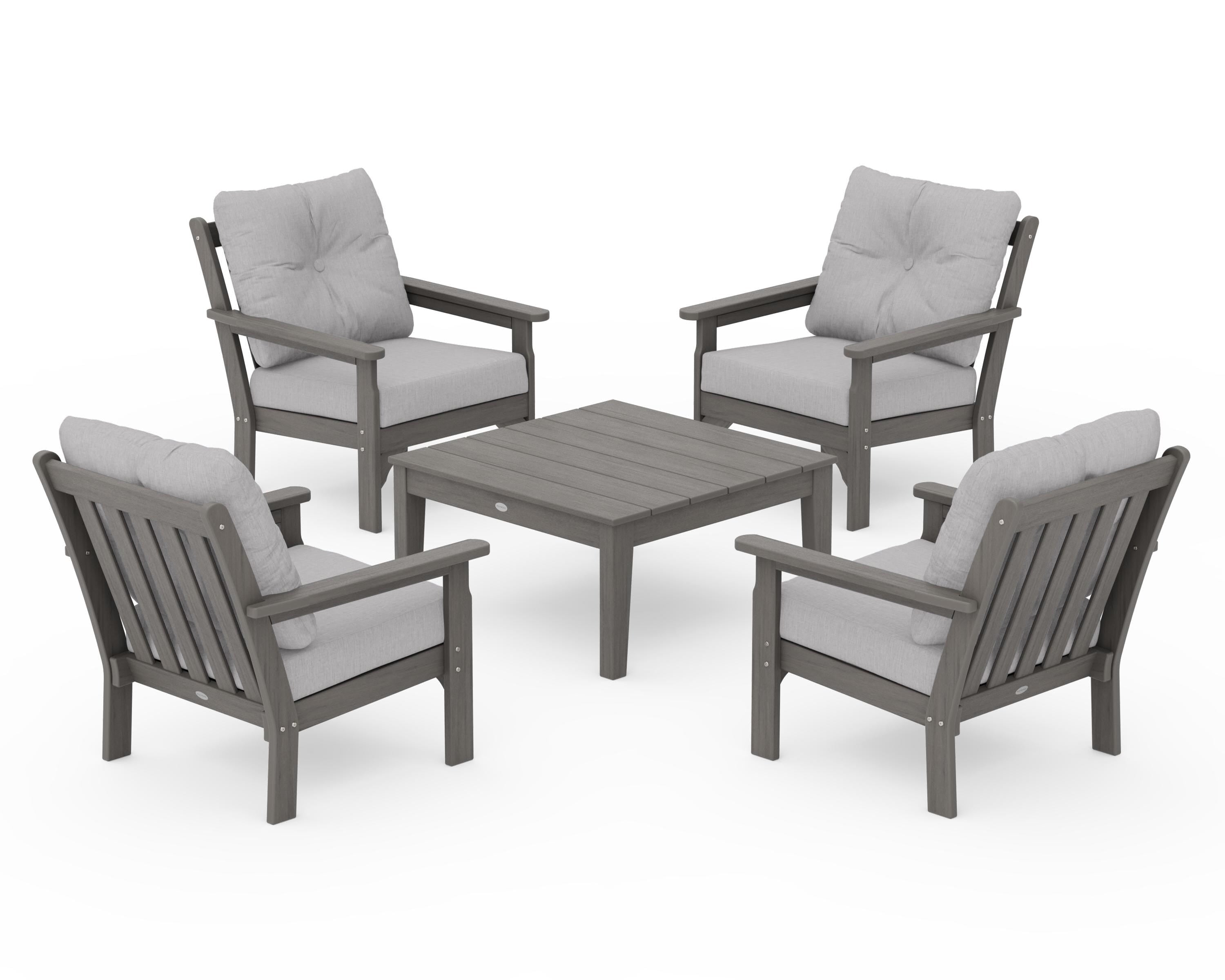 POLYWOOD Vineyard 5-Piece Deep Seating Conversation Set in Driftwood / Granite
