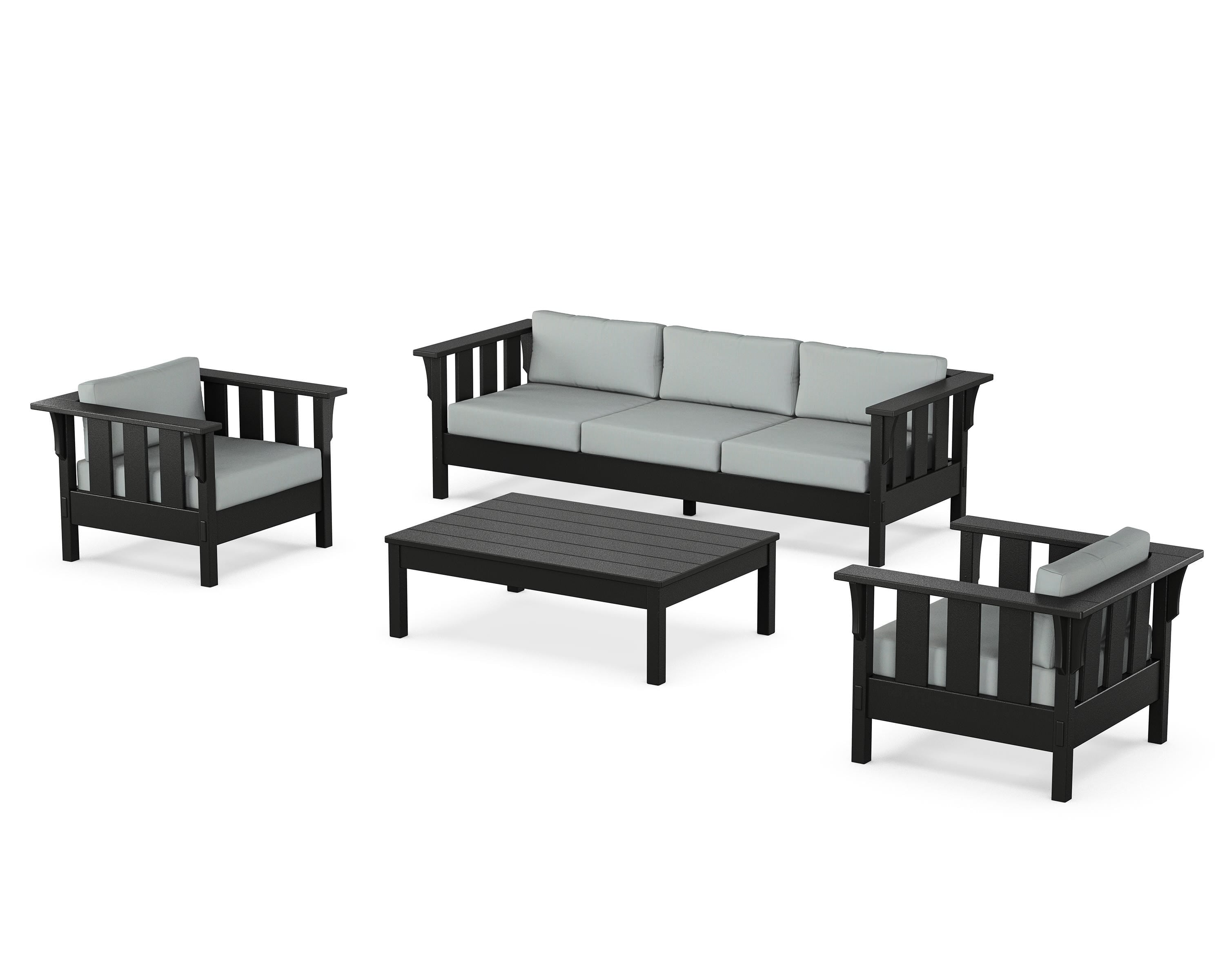 Martha Stewart by POLYWOOD Acadia 4-Piece Deep Seating Set with Sofa in Black / Spa