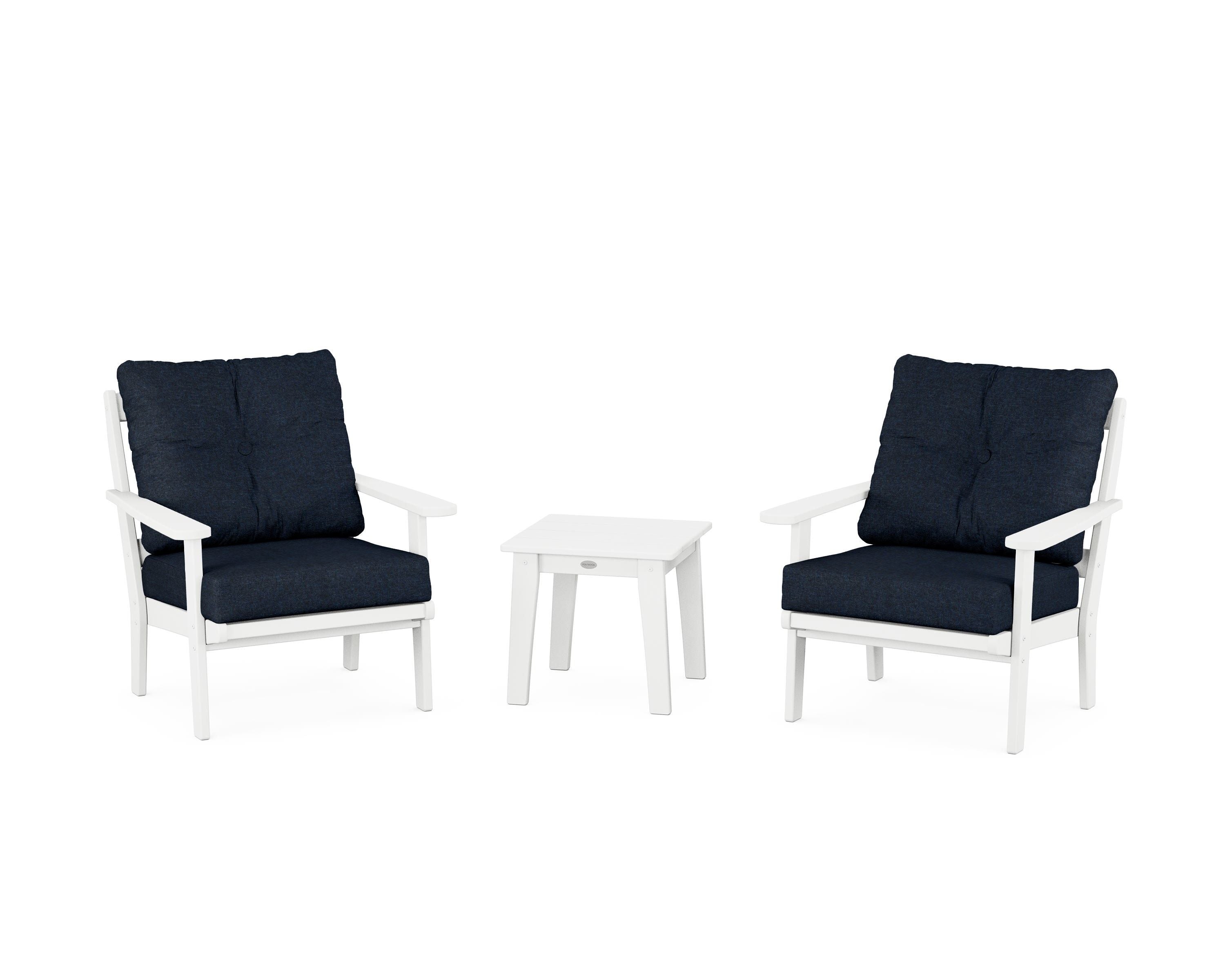 POLYWOOD Mission 3-Piece Deep Seating Set in White / Marine Indigo