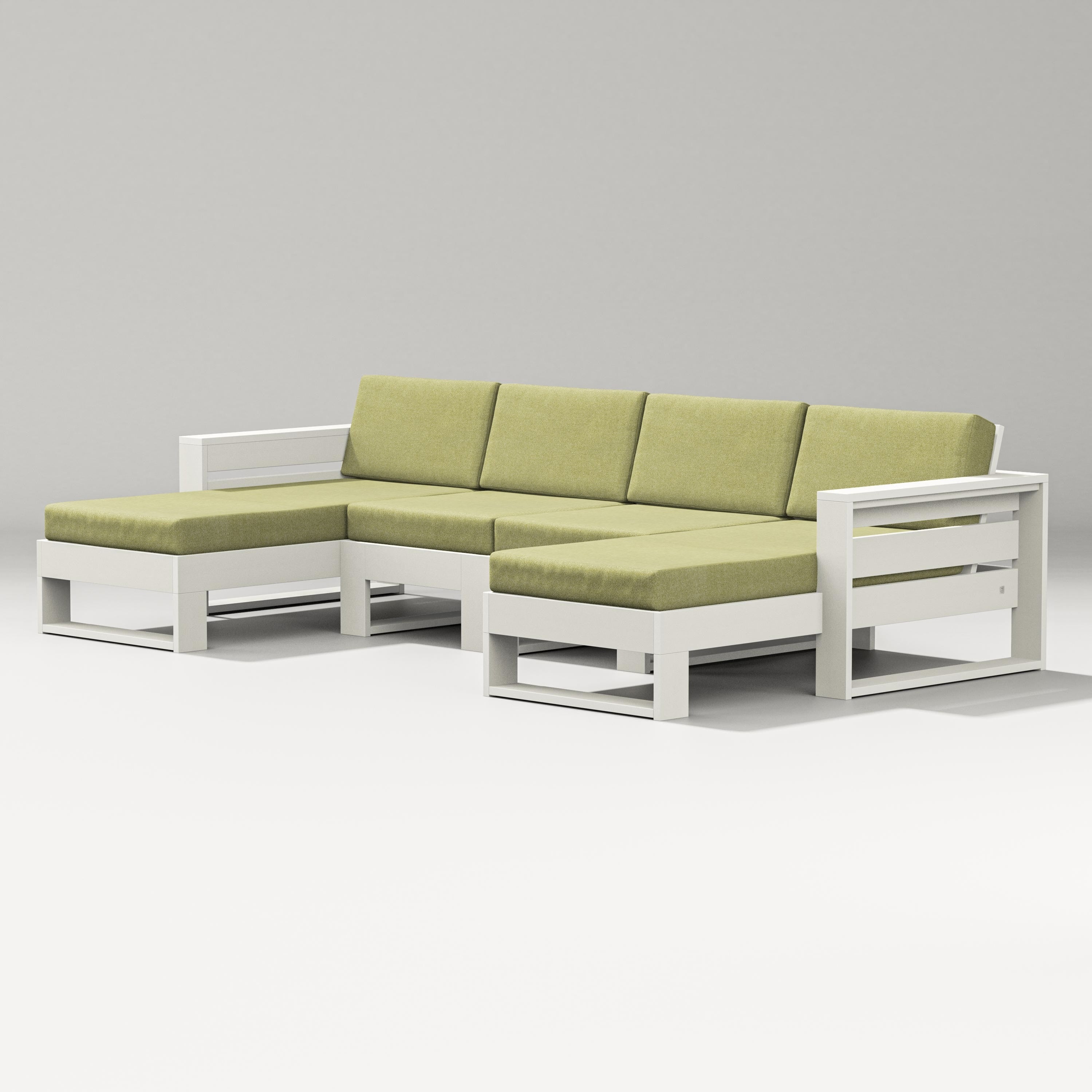 PW Designer Series Latitude Double Chaise Sectional in Vintage White / Chartreuse Boucle