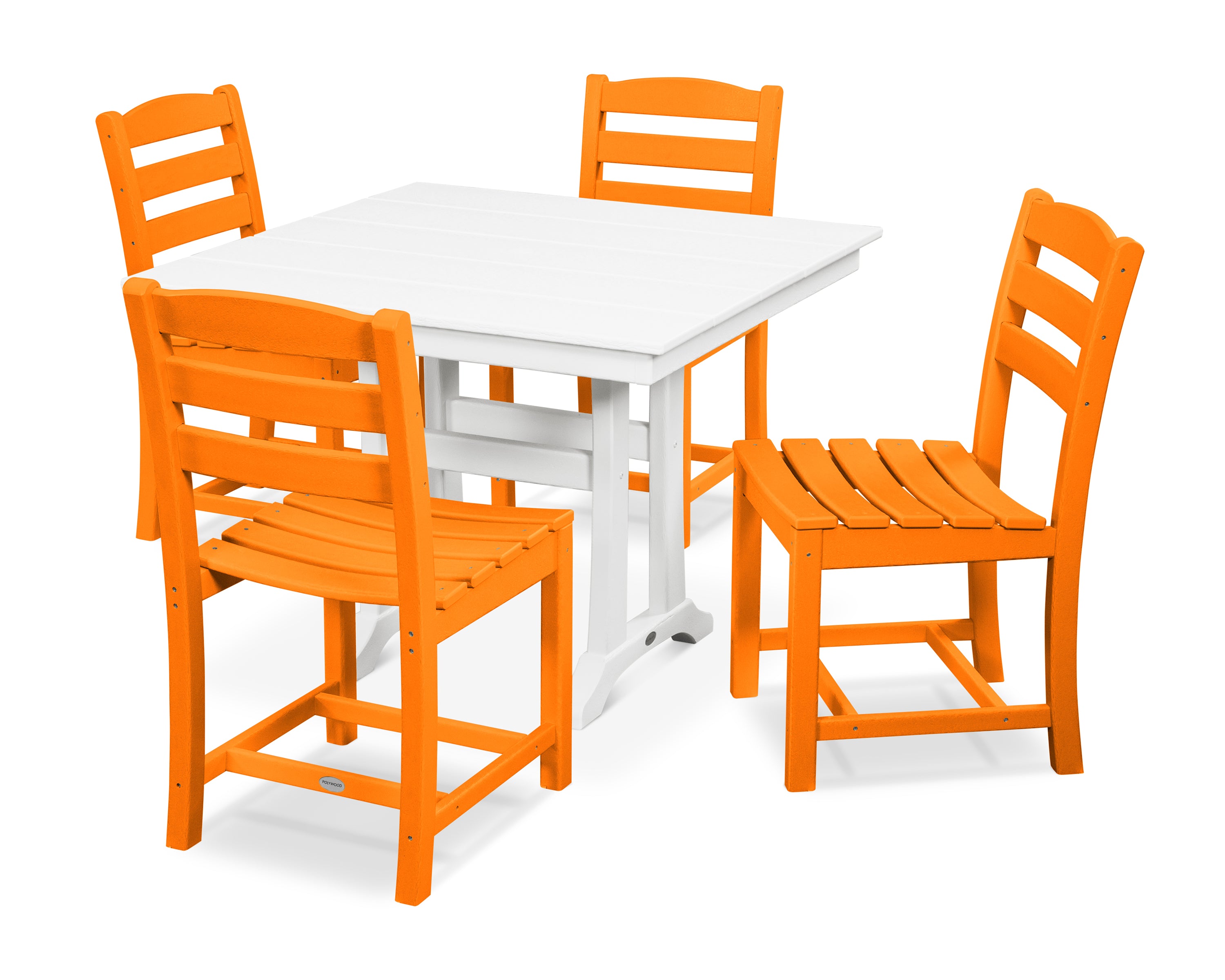 POLYWOOD® La Casa Café 5-Piece Farmhouse Trestle Side Chair Dining Set in Tangerine / White