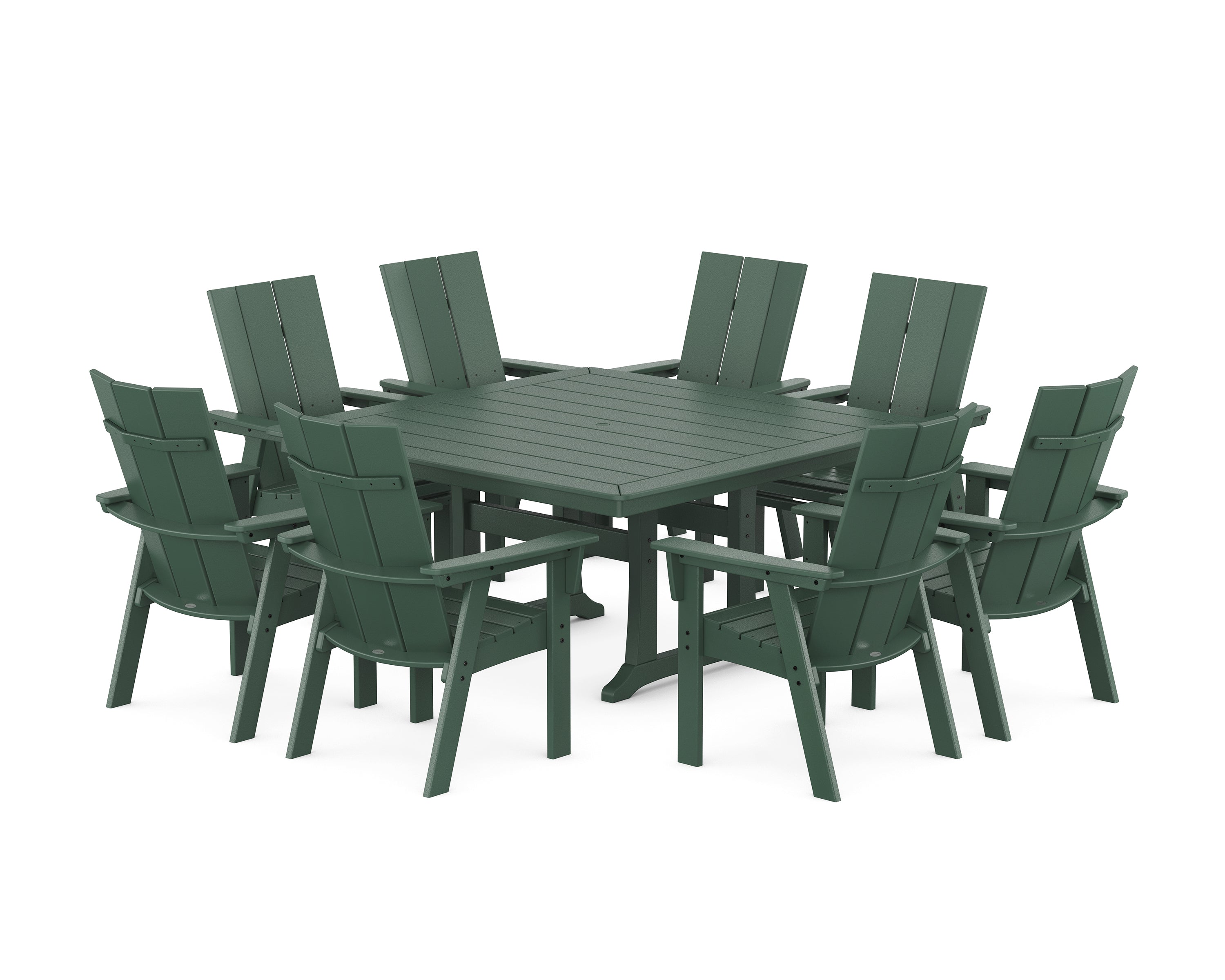 POLYWOOD Modern Curveback Adirondack 9-Piece Square Dining Set with Trestle Legs in Green