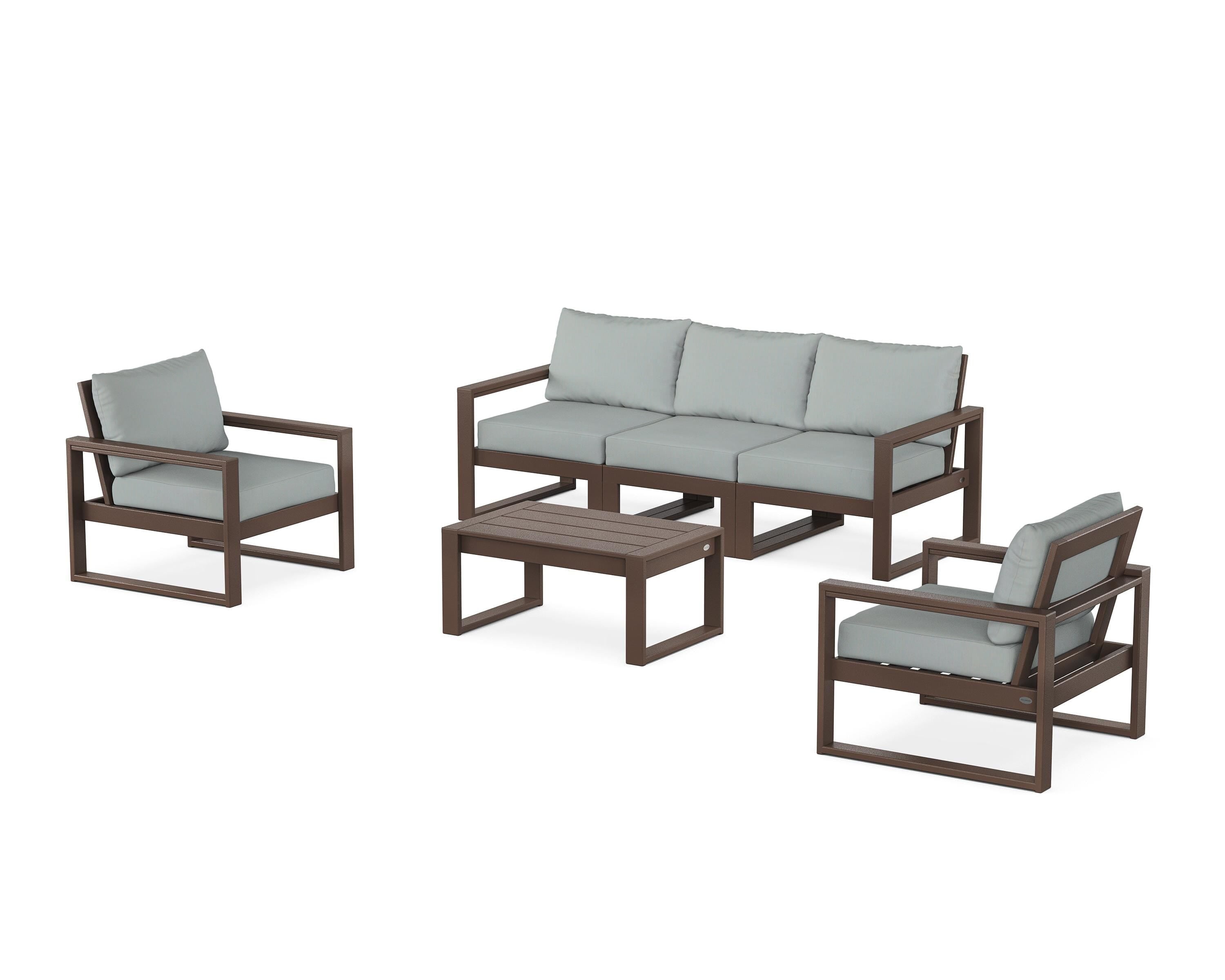 POLYWOOD EDGE Sectional 4-Piece Deep Seating Set with Sofa in Mahogany / Spa