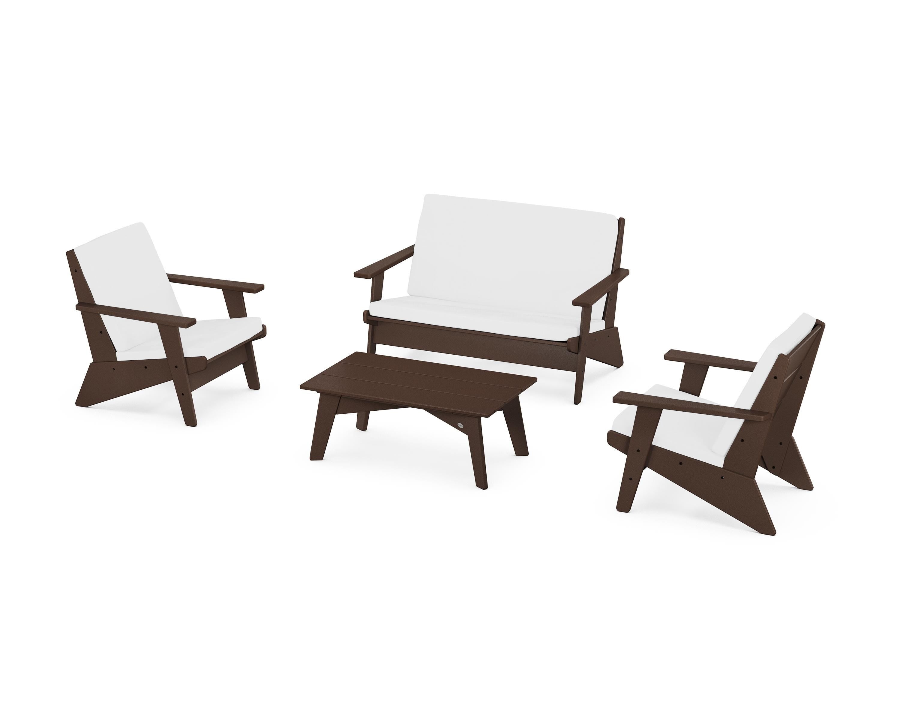 POLYWOOD Riviera Modern Lounge 4-Piece Set in Mahogany / Natural