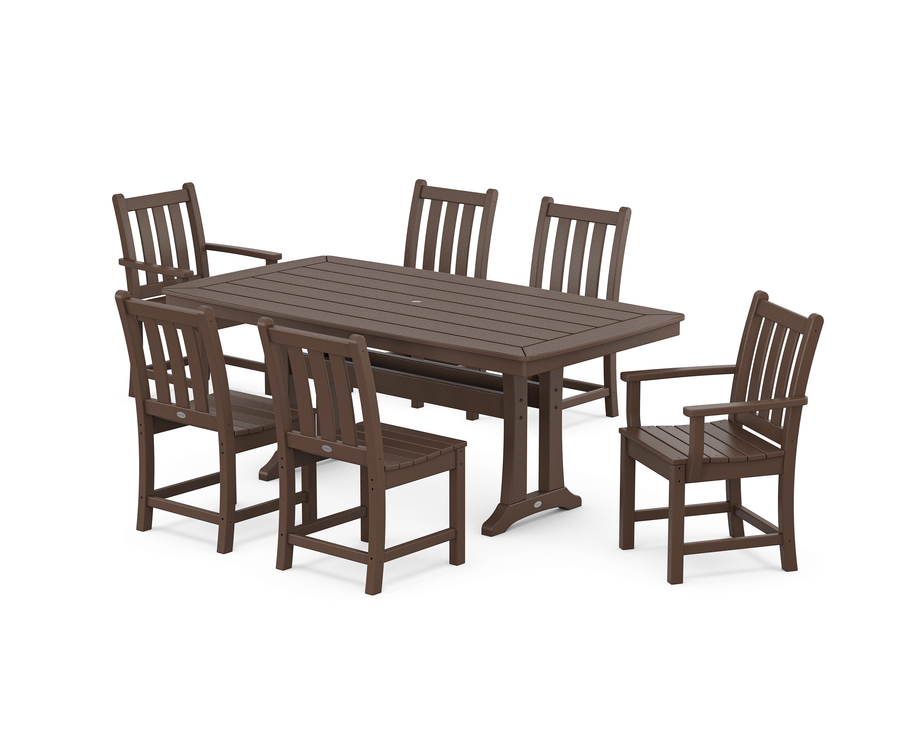 POLYWOOD® Traditional Garden 7-Piece Dining Set with Trestle Legs in Mahogany
