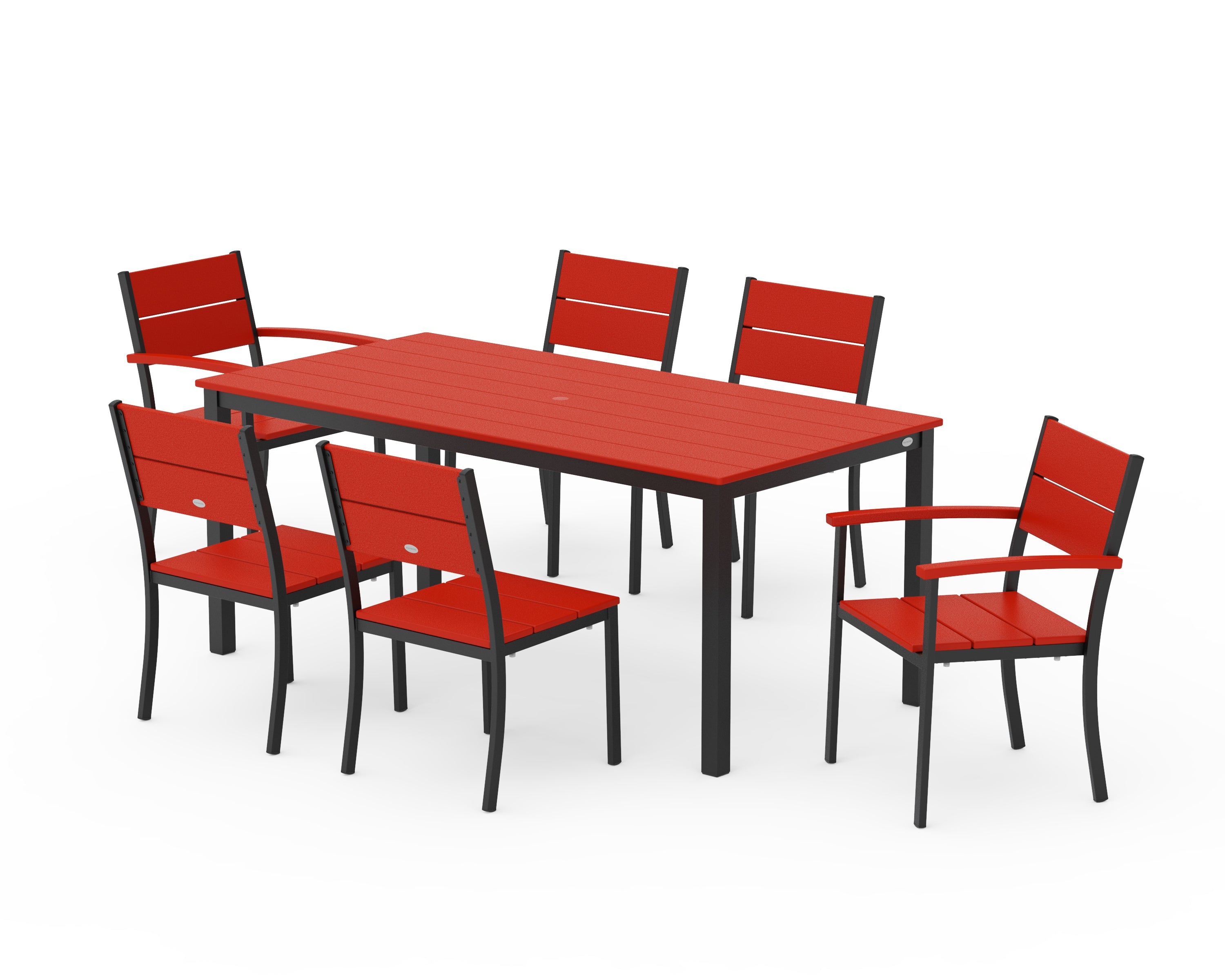 POLYWOOD Main Street 7-Piece Dining Set in Black / Sunset Red